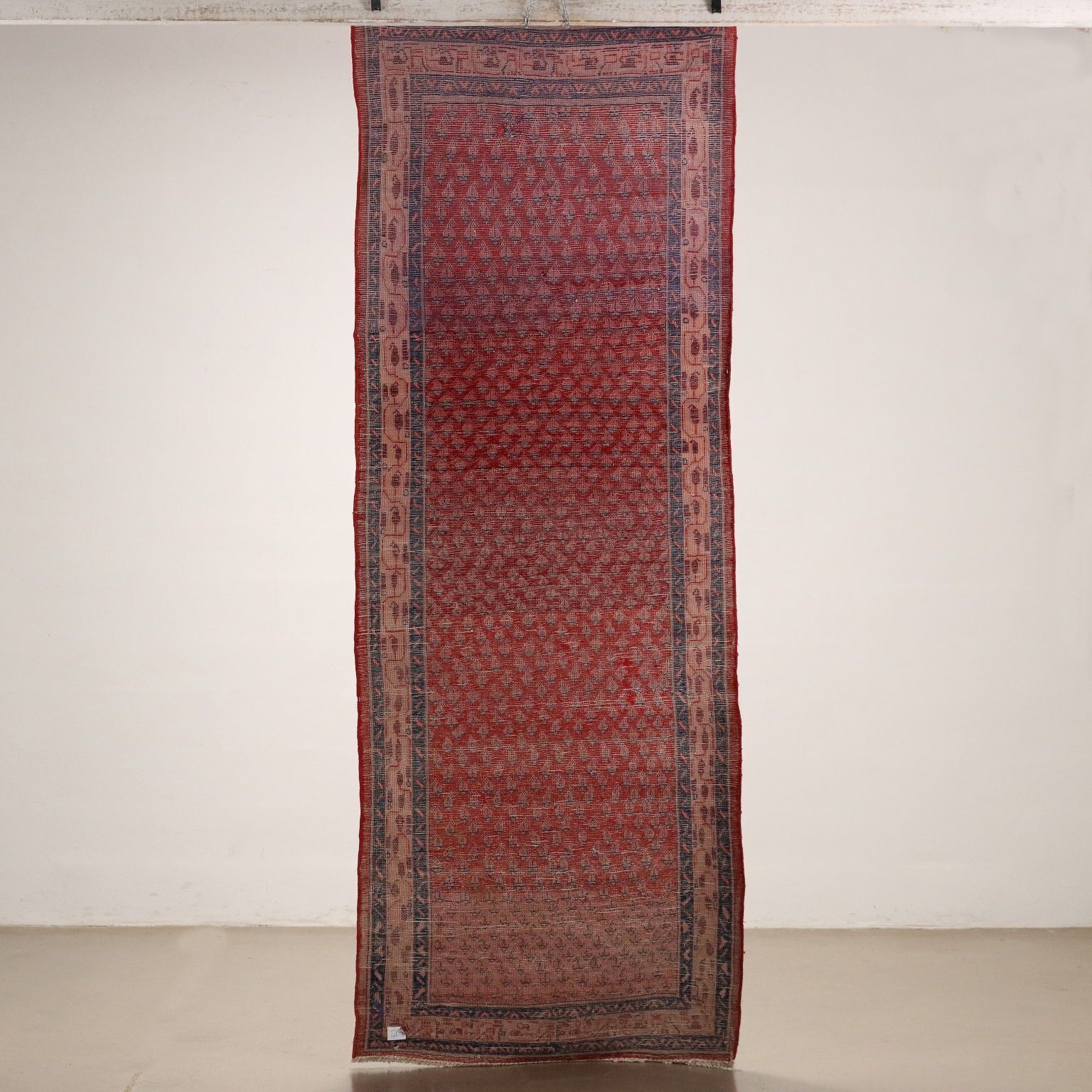 Antique Asian Carpet Wool Cotton Heavy Knot 112 X 42 In photo vinterior