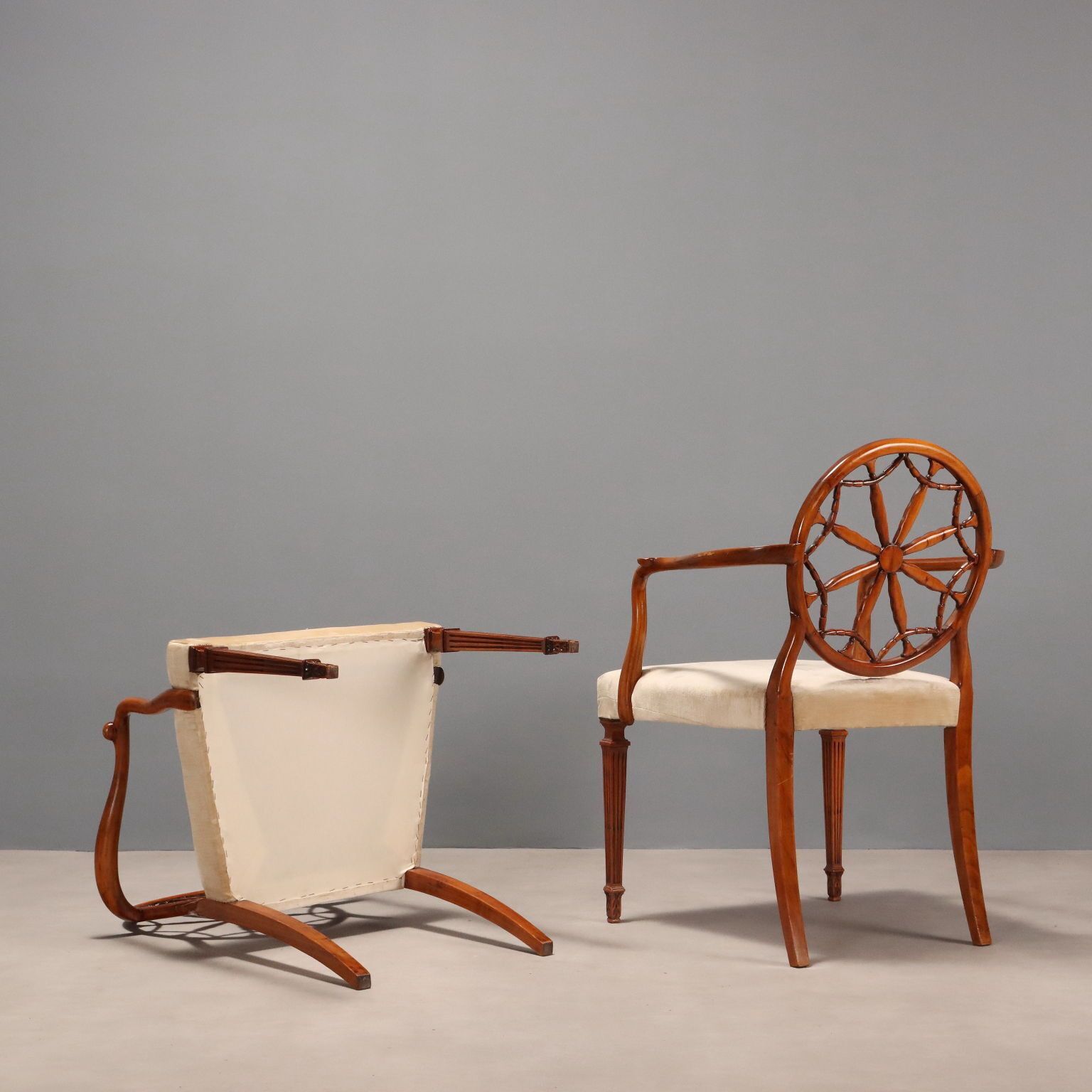 Furniture Antique Armchairs Cherrywood Fabric United Kingdom XX Century photo