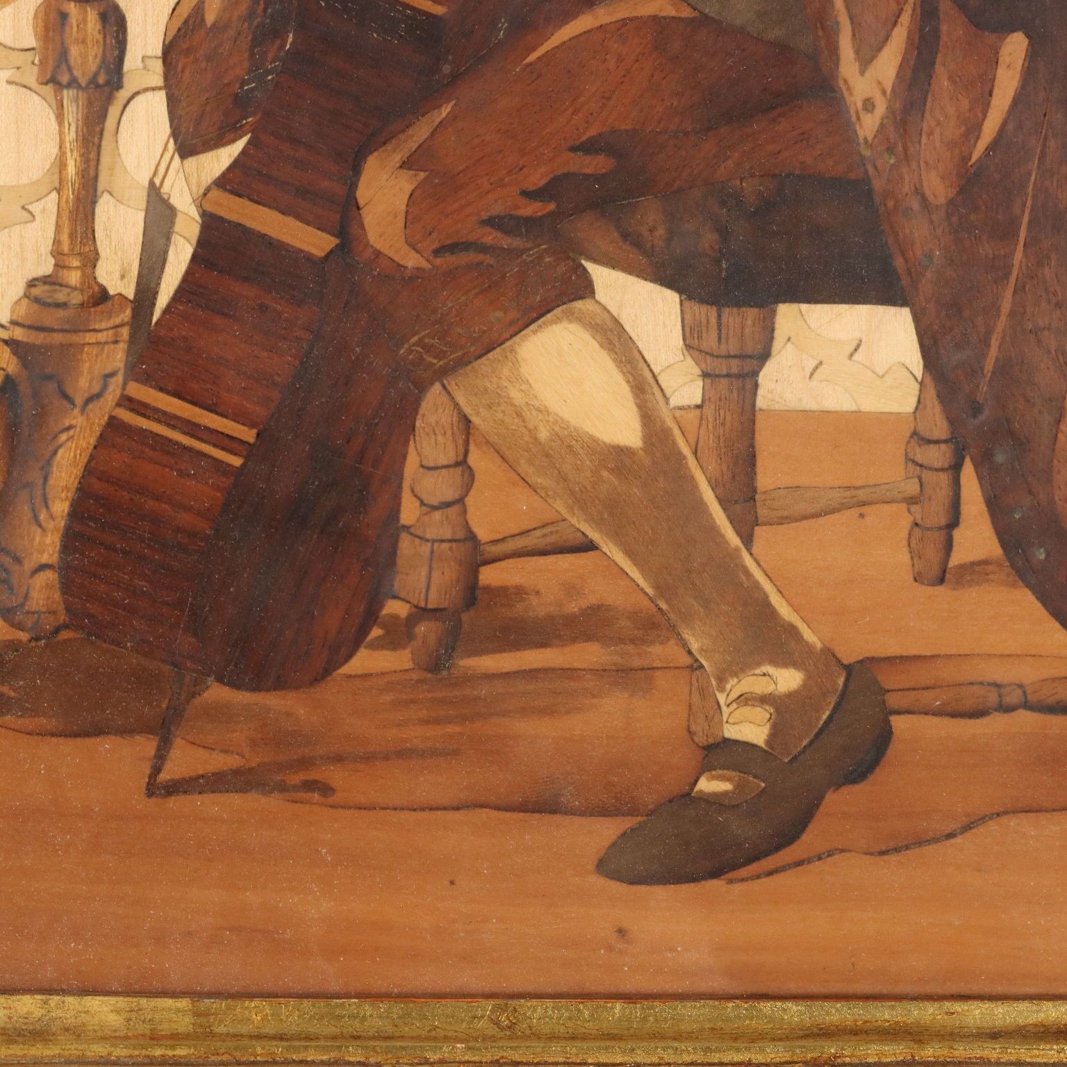 The Cellist Inlay Painting Signed Francesco Ferrario Italy 1930 Ca. photo vintage