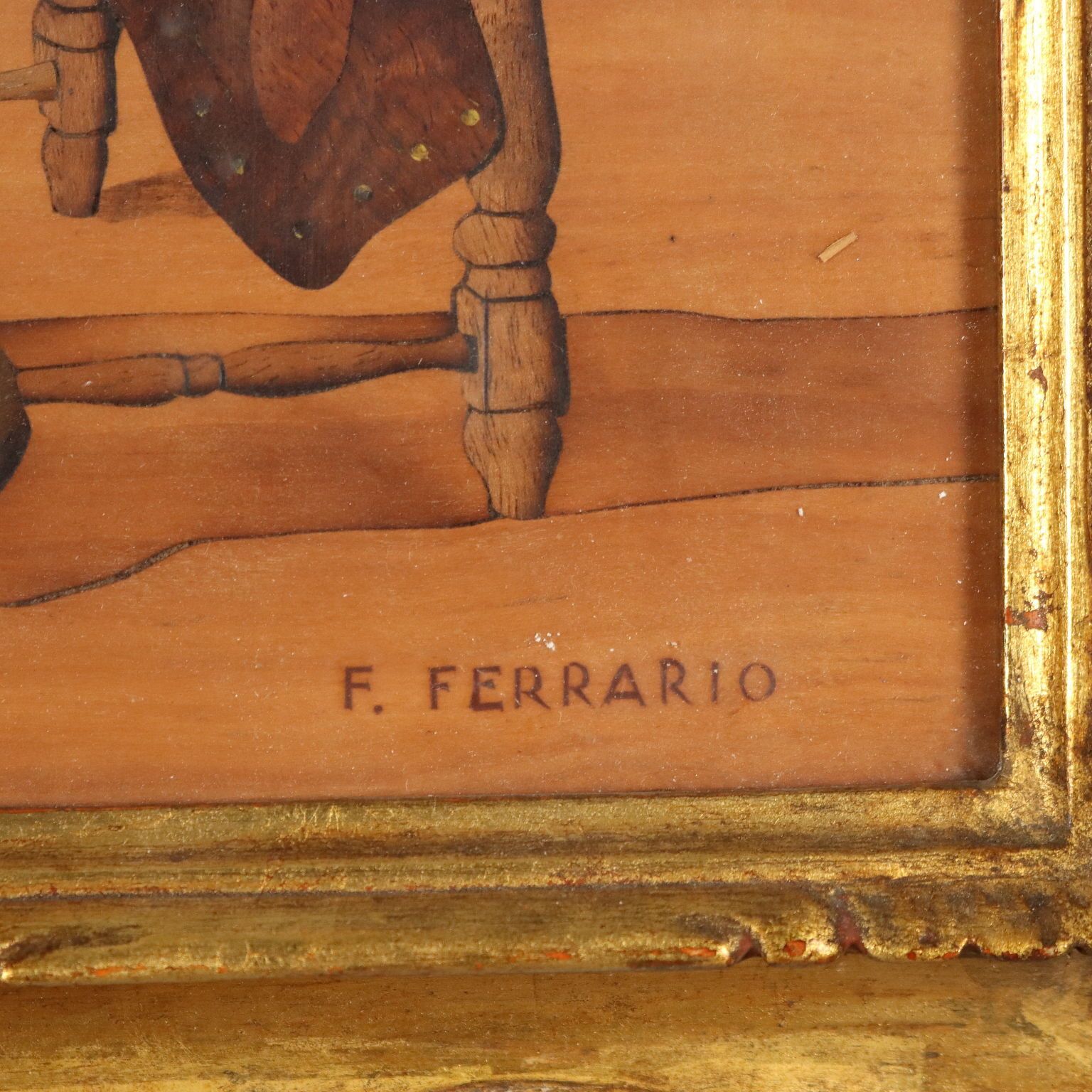 photo furniture The Cellist Inlay Painting Signed Francesco Ferrario Italy 1930 Ca.