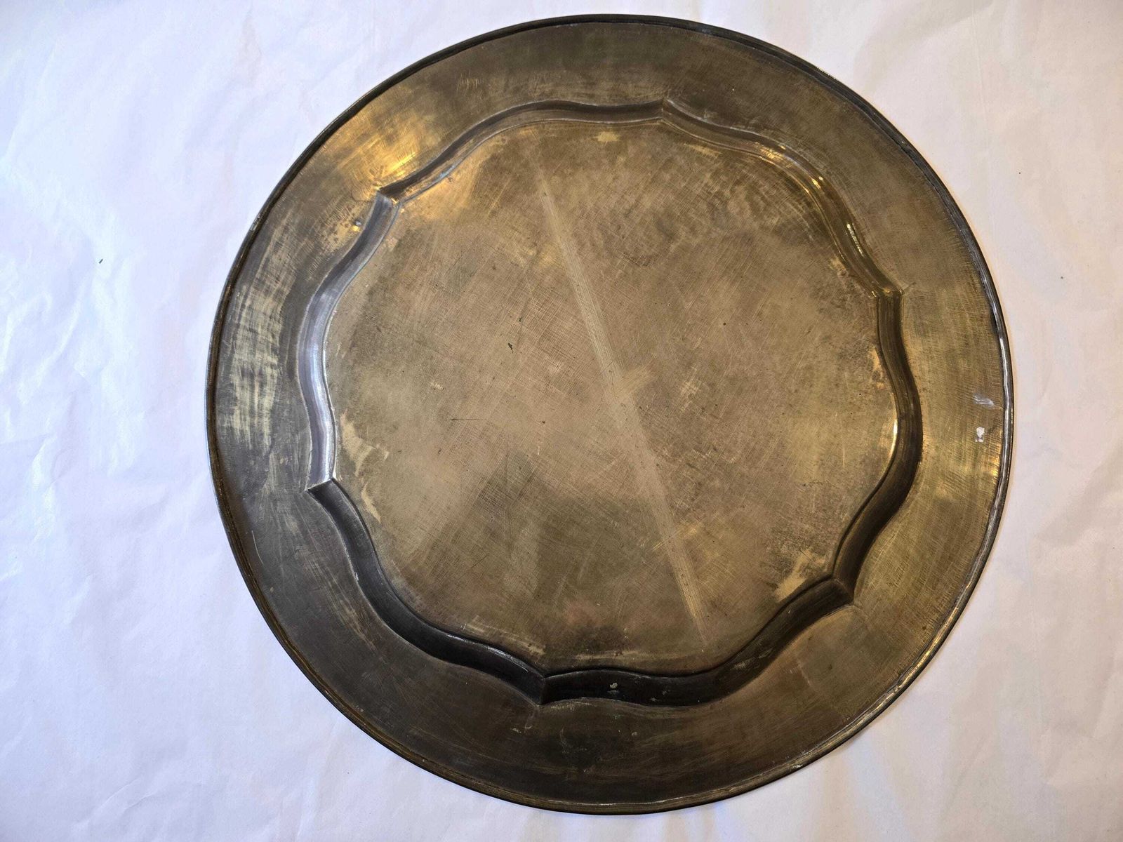 Antique Indian Large Brass Tray   Hand Etched With Red And Yellow Detail   Geometric Star And Flower Design photo 100.0