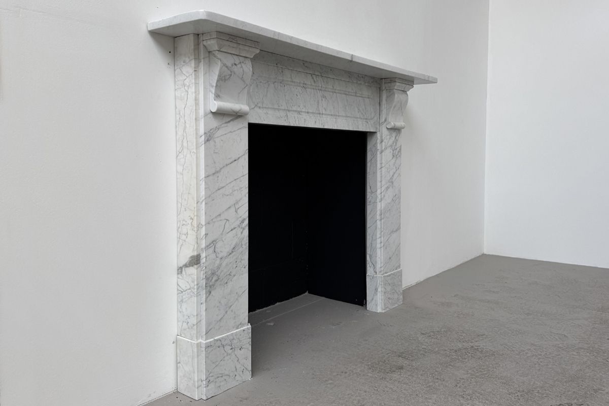 Antique Victorian Corbelled Carrara Marble Fireplace Surround photo for sale