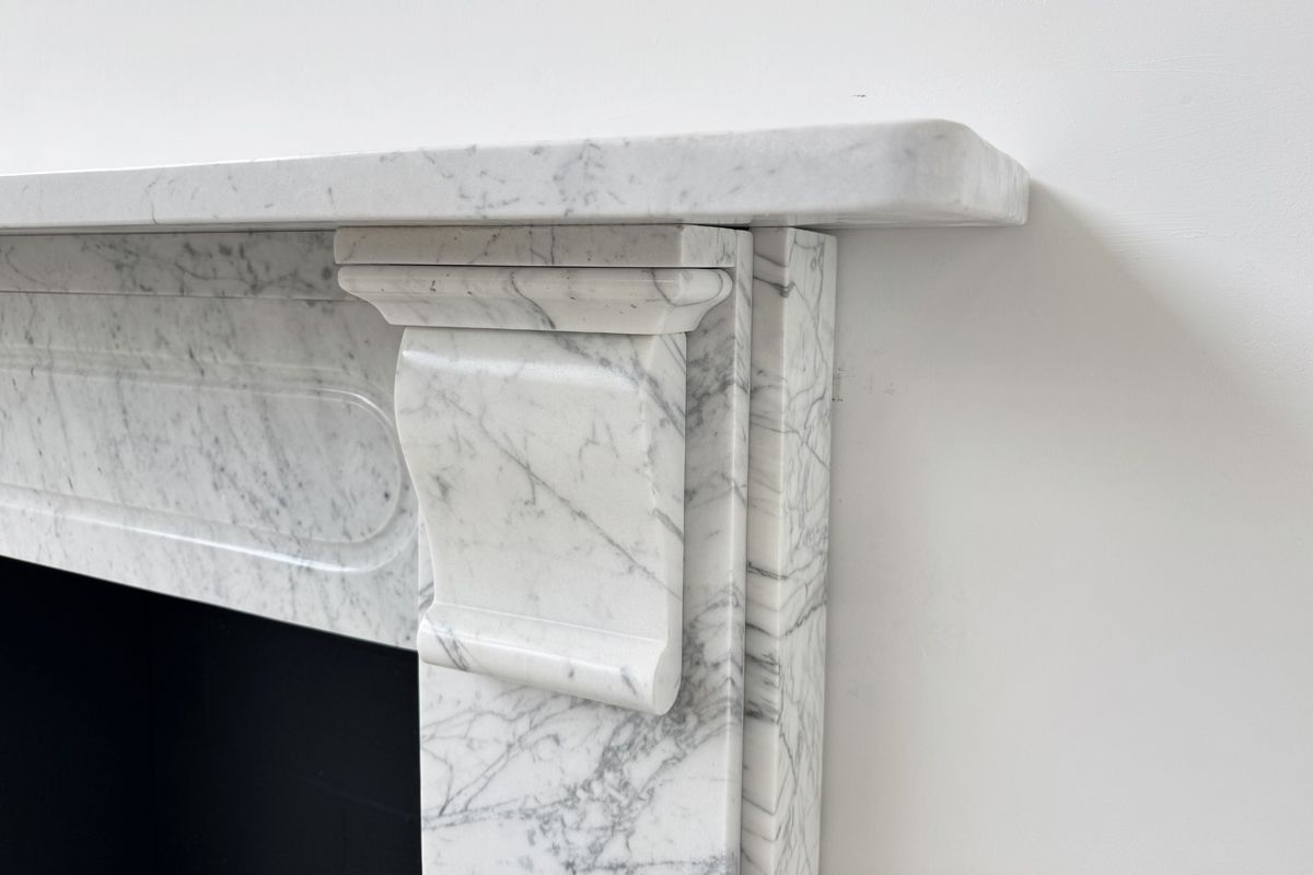 Antique Victorian Corbelled Carrara Marble Fireplace Surround photo vintage