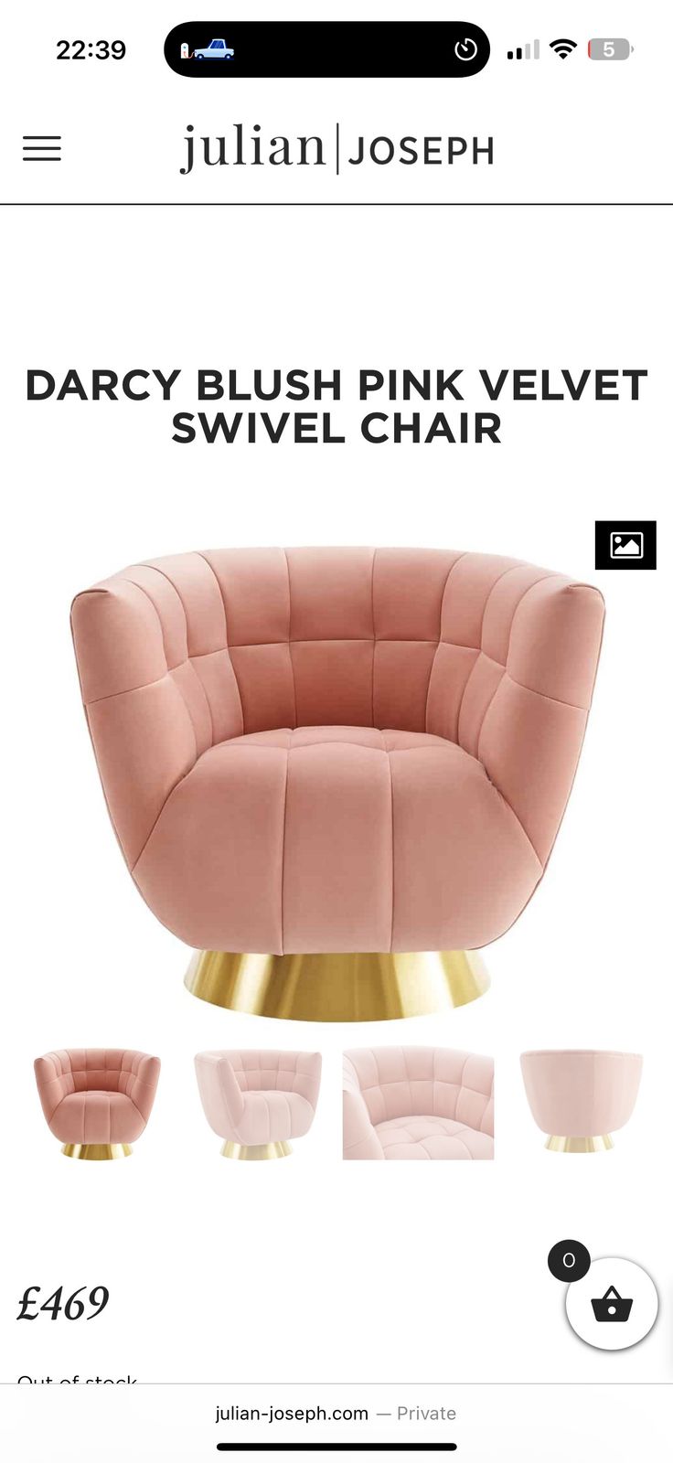 Pair Of Darcy Blush Pink Velvet Swivel Chair photo for sale