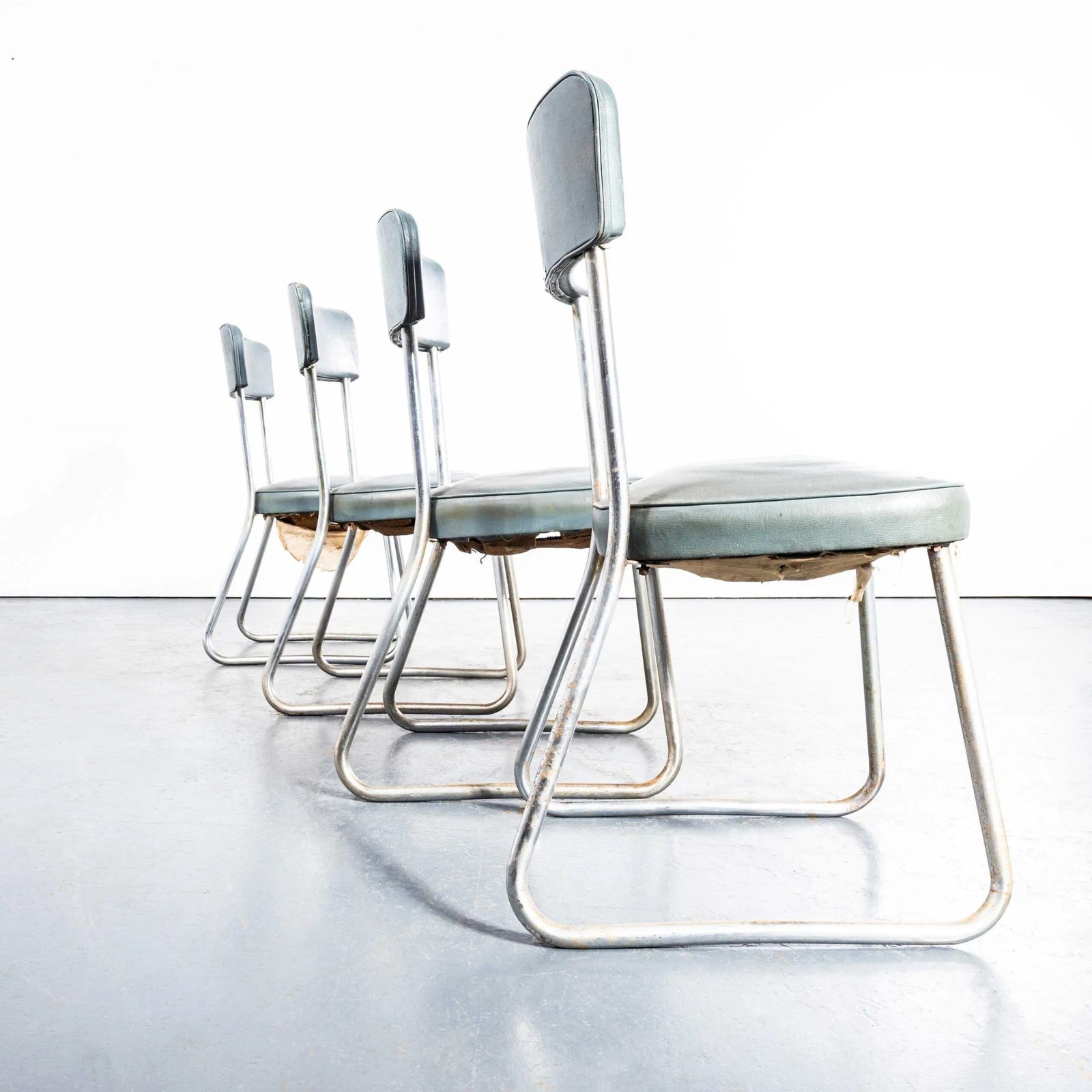 1950’s French Duck Egg Blue Upholstered Dining Chairs By Roneo – Set Of Four photo furniture