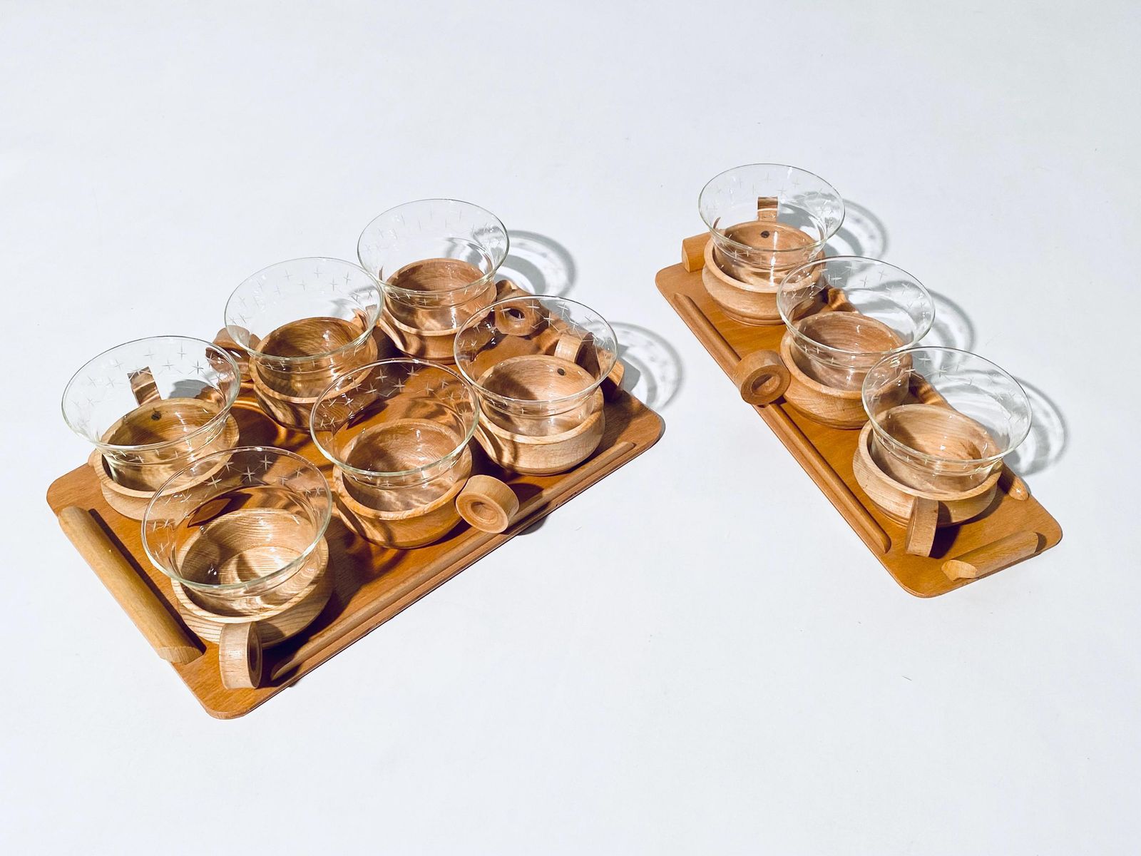 Mid Century Saale Glas Jena Gdr Tea Glasses Set With Tray & Nine Tea Glasses / Vintage Decor 1960s