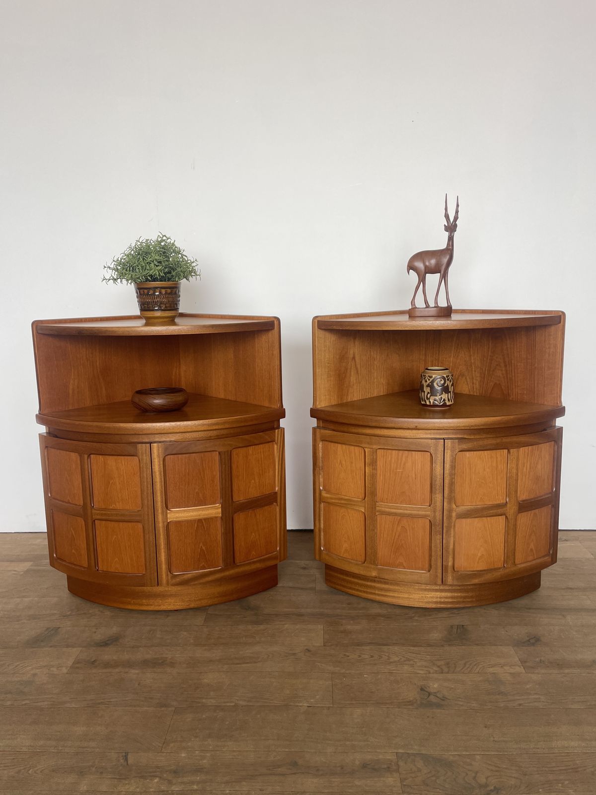 Pair Of Mid Century Teak Corner Bedside Cabinets By Nathan Furniture, 1960s photo buy
