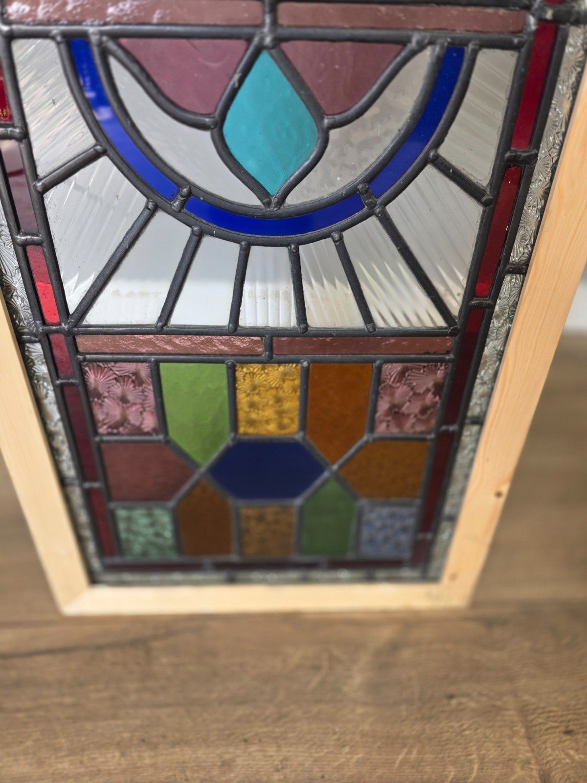 1900 Antique Leaded Glass Window With Hand Painted Countryside Scene photo 825.0