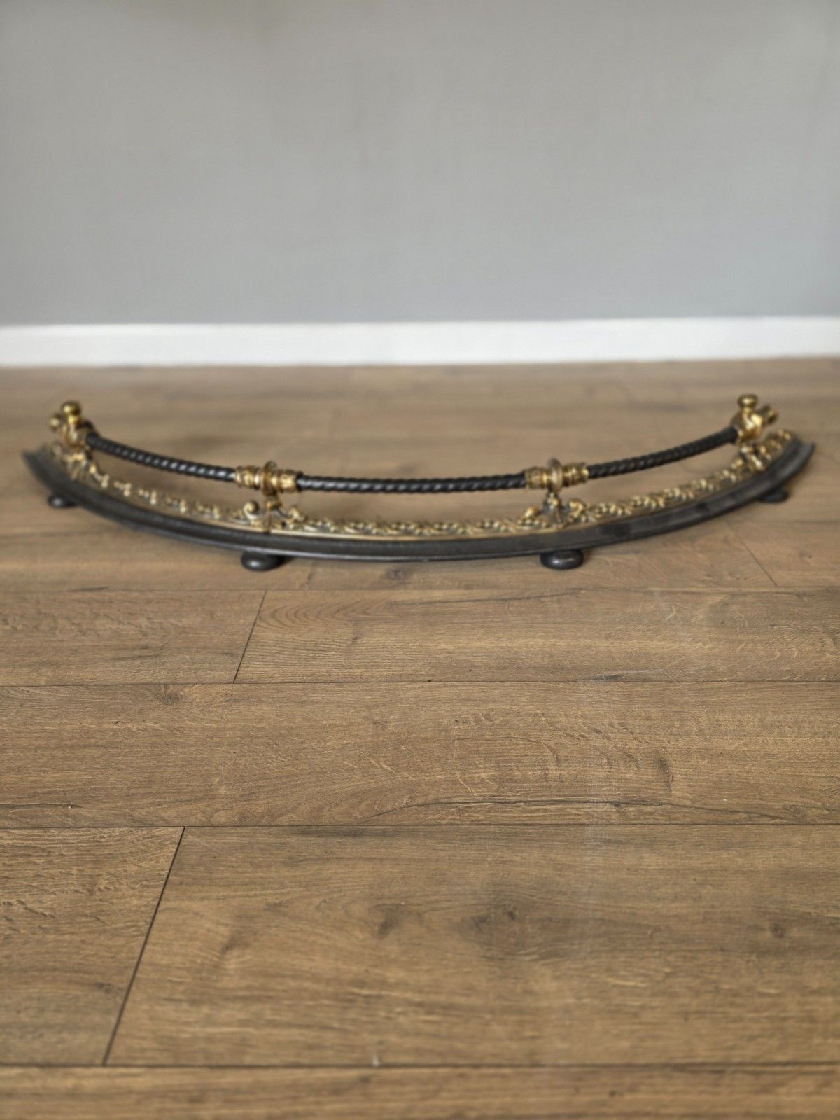 Antique 19th Century Curved Bronze And Iron Fire Fender