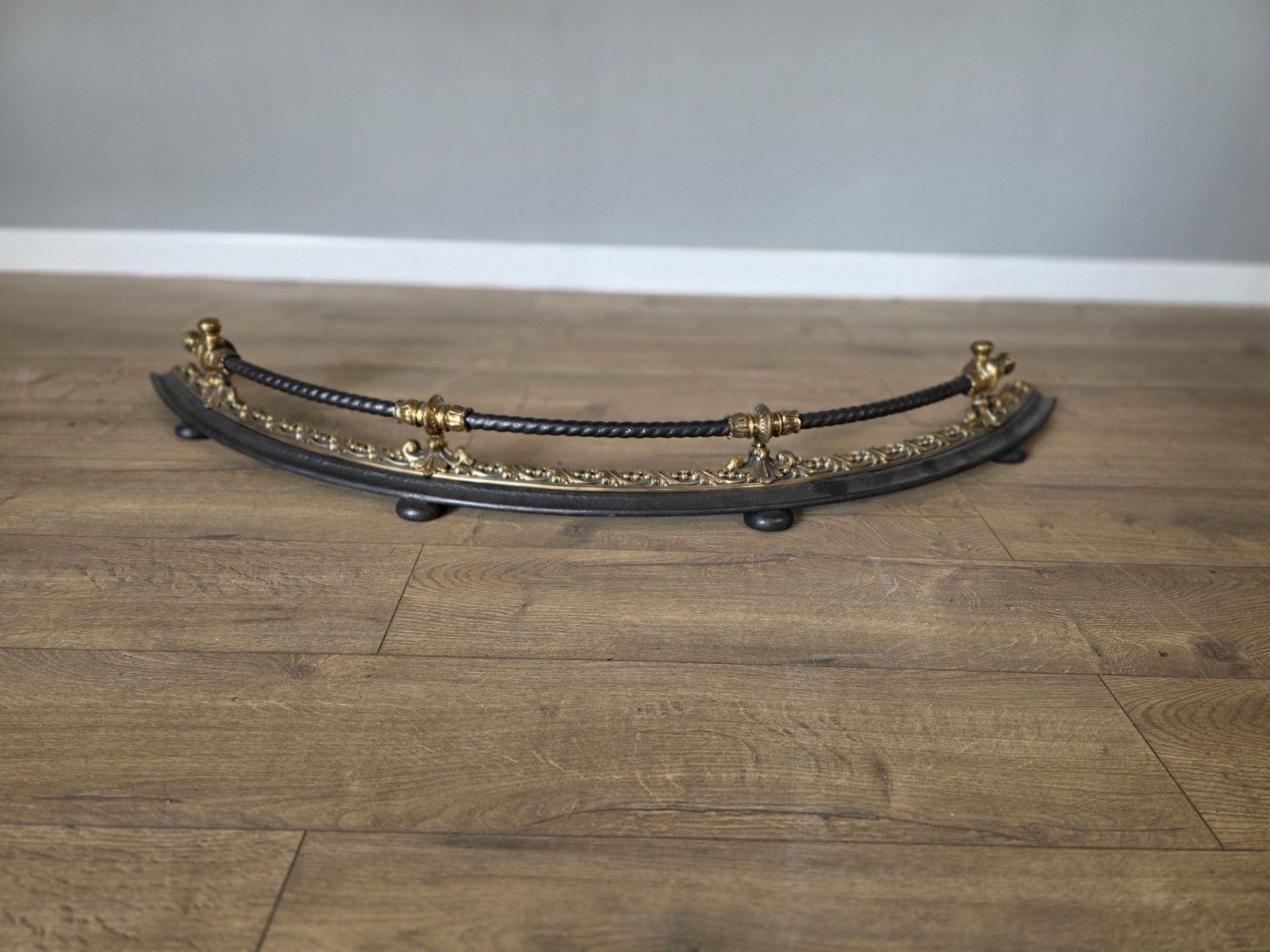 Antique 19th Century Curved Bronze And Iron Fire Fender photo Home Fixtures