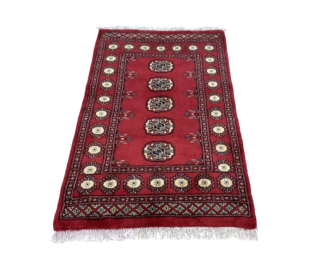 photo for sale Small Bokhara Rug Traditional Hand Knotted Carpet With Geometric Design
