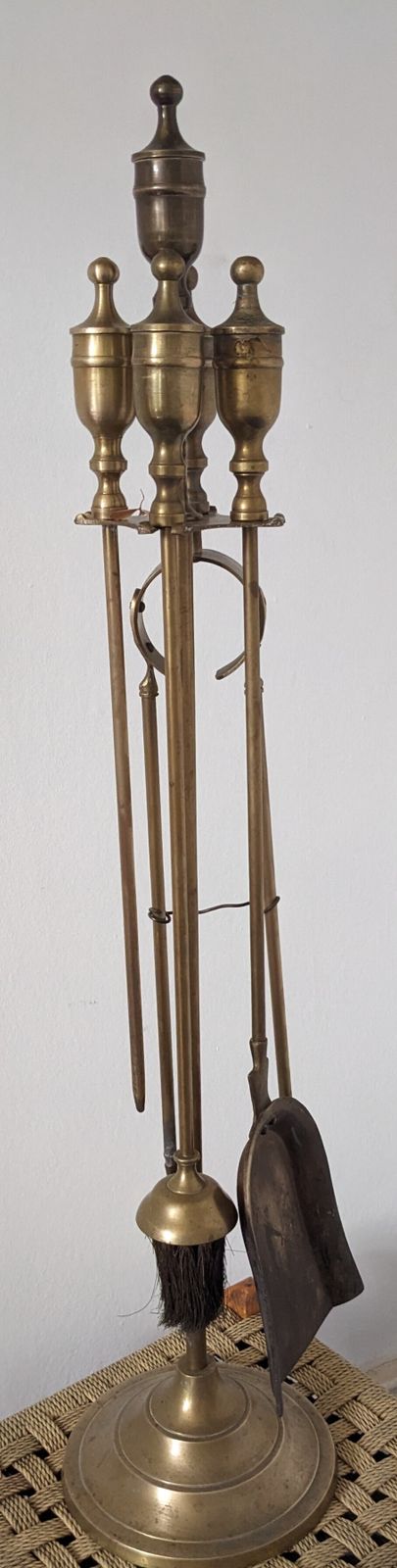 Vintage 1930 1940s 4 Piece Heavy Brass Fireside Companion Set