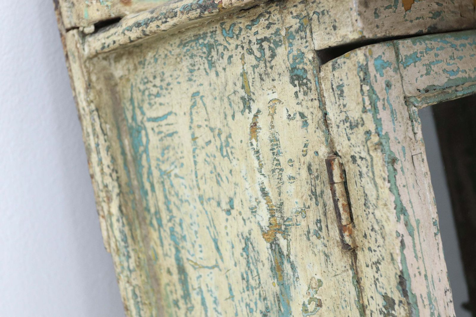 19th Century Yellow Painted Hand Carved Mirrored Indian Cabinet photo vinterior