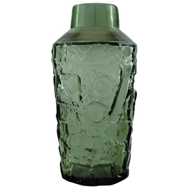 Finnish Glass Artist, Vase In Green Mouth Blown Art Glass, 1970s