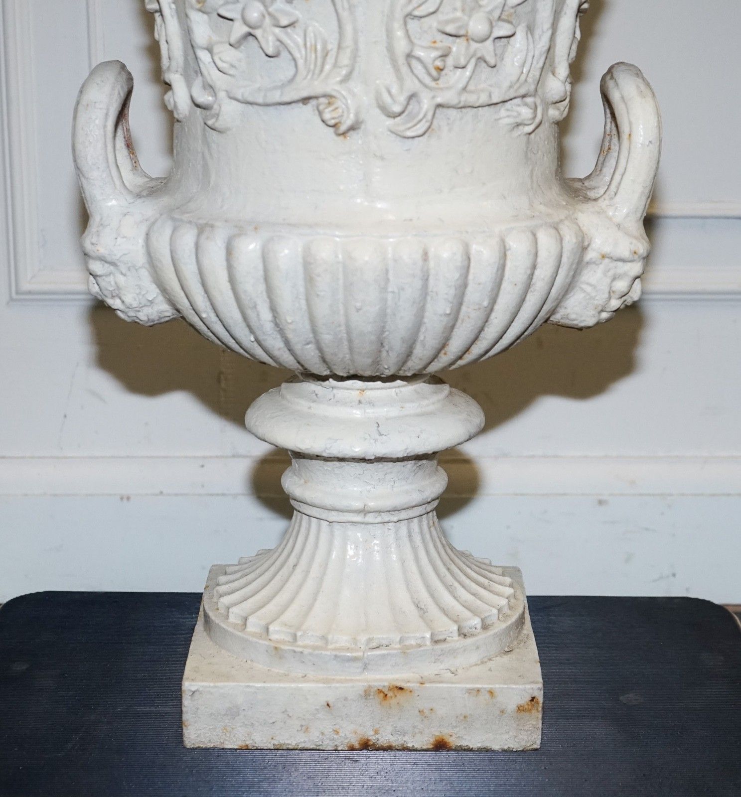 Victorian Painted Cast Iron Urn Flared Beaded Rims Above Scrolling Acanthus photo Home Decor