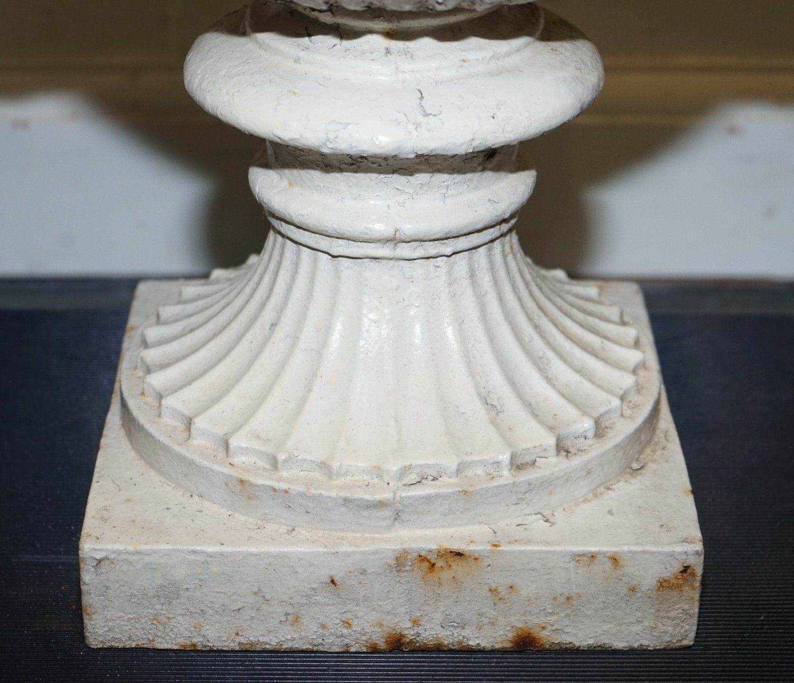 Victorian Painted Cast Iron Urn Flared Beaded Rims Above Scrolling Acanthus photo 1550.0