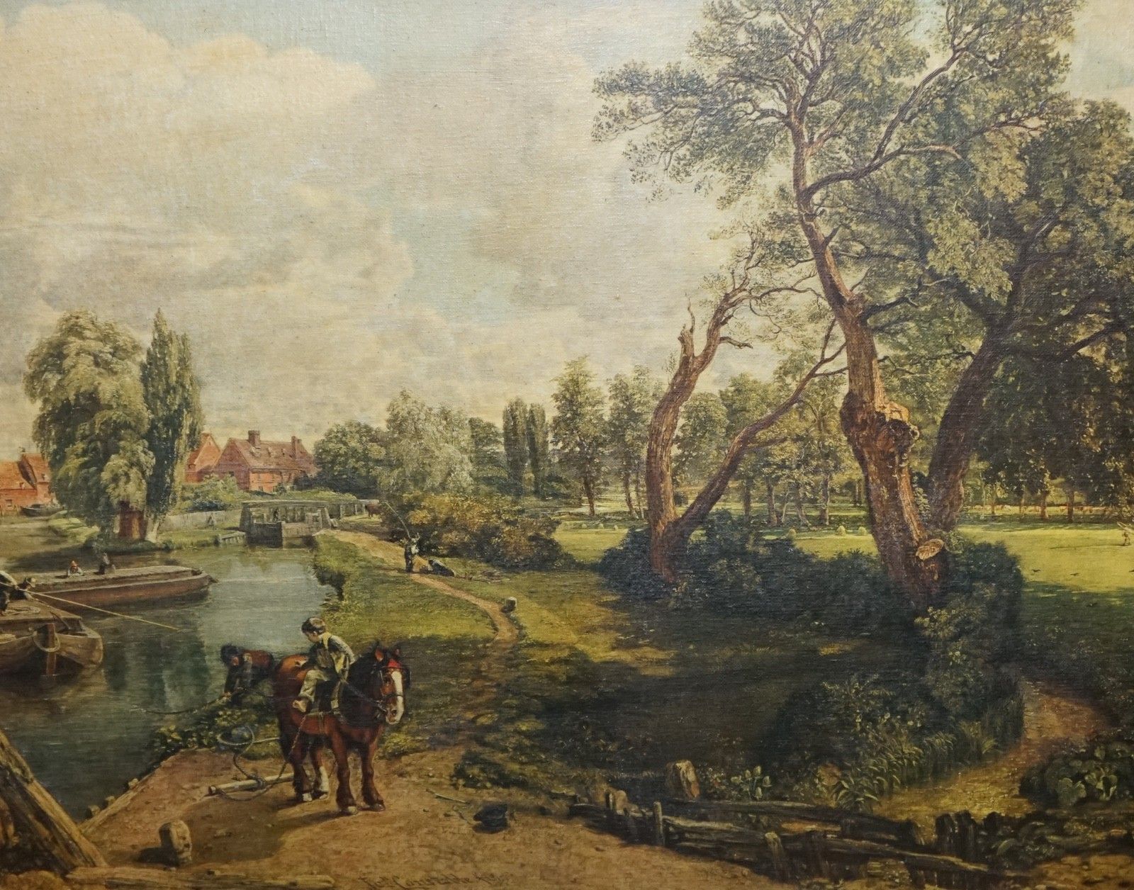 photo furniture Vintage Framed Countryside Landscape Print River Scene With Horses And Trees