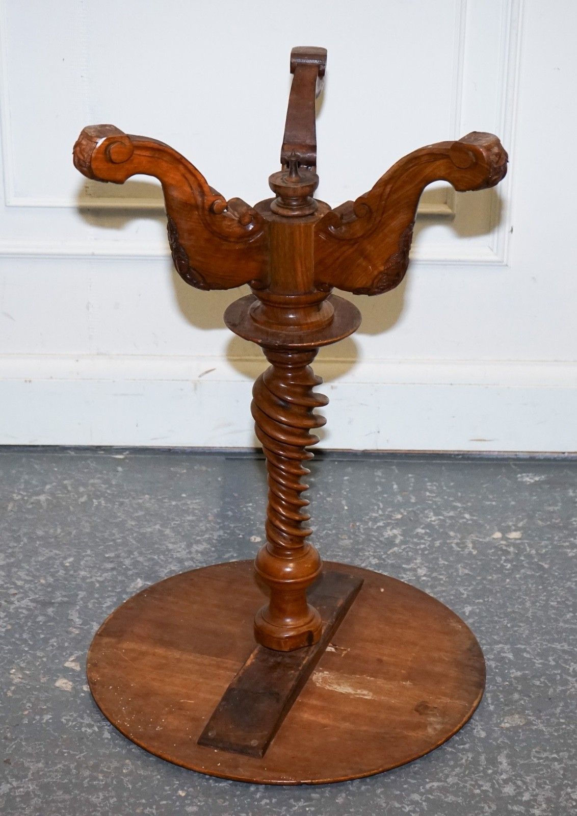 Furniture Antique Marquetry Burr Walnut Pedestal Side End Table With Carved & Turned Base photo