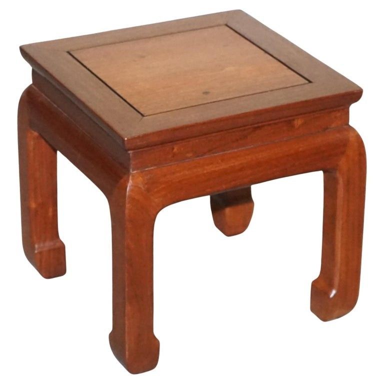 Vintage Oriental Chinese Teak Side Table Plant Stand Made In Hong Kong