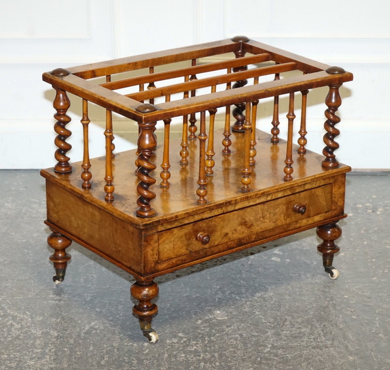 Fine Antique Victorian 1860 Burr Walnut Canterbury Magazine Rack Bobbin Columns photo furniture