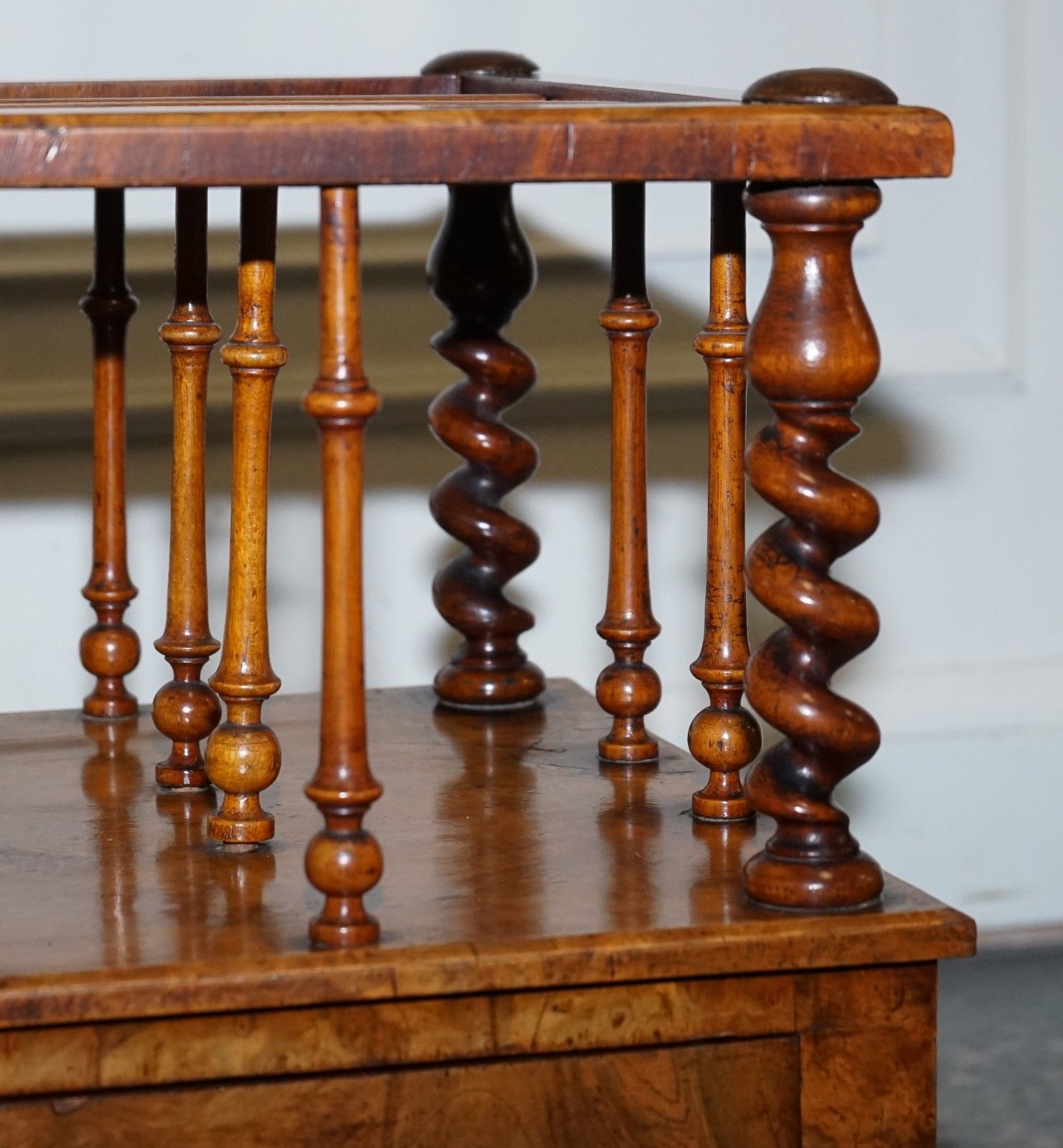 Fine Antique Victorian 1860 Burr Walnut Canterbury Magazine Rack Bobbin Columns photo buy