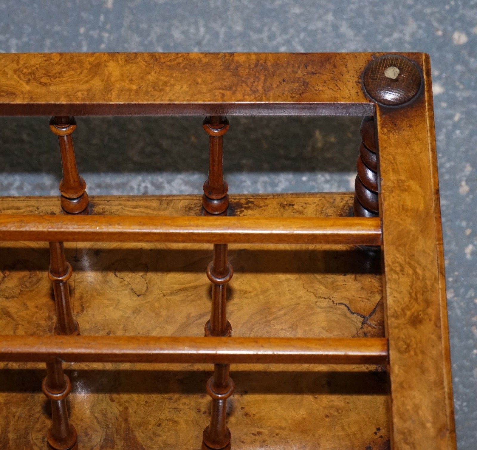 1750.0 Fine Antique Victorian 1860 Burr Walnut Canterbury Magazine Rack Bobbin Columns photo