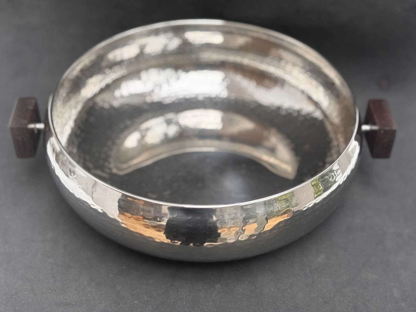 Fruit Basket Hammered Stainless Steel And Ebony Wood Large Nuts Centerpiece French Mid Century Fruit Plate Wedding Gift photo furniture