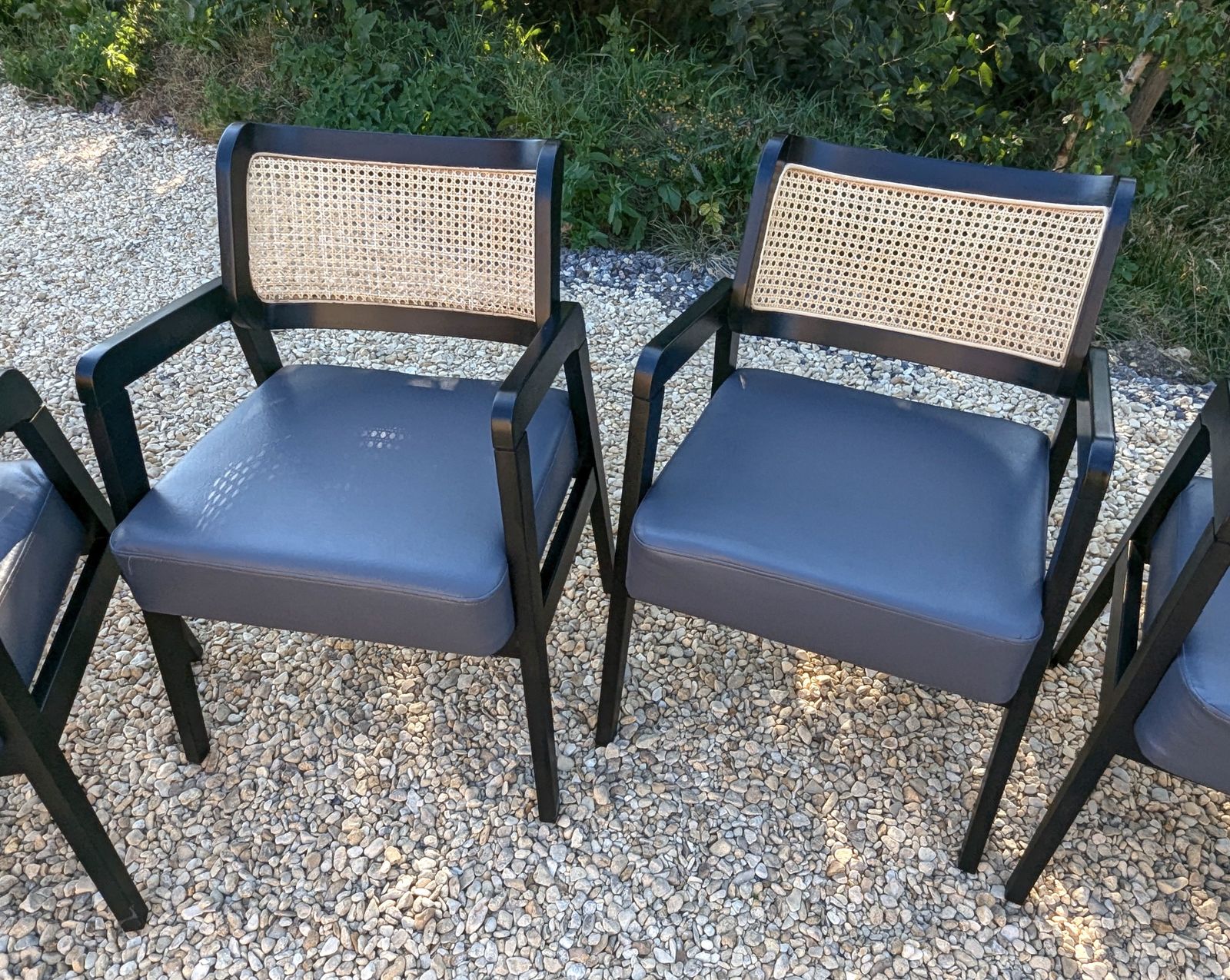 Pair Rattan Back Black Carver Dining Chairs   Occasional Armchairs Cafe Chairs photo buy