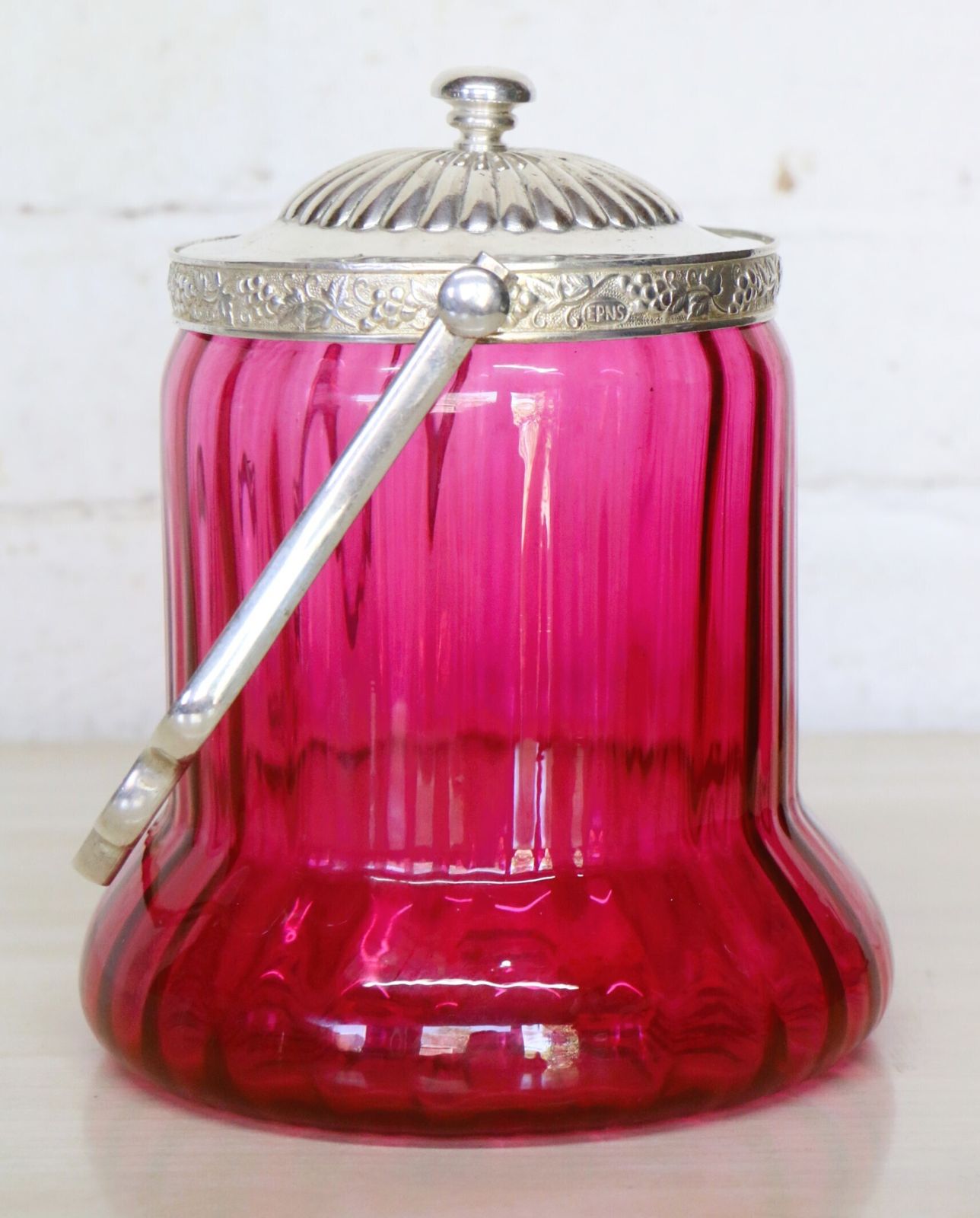 A Cranberry Glass Biscuit Barrel Early 20th Century Epns Fittings And Handle Excellent photo Home Decor