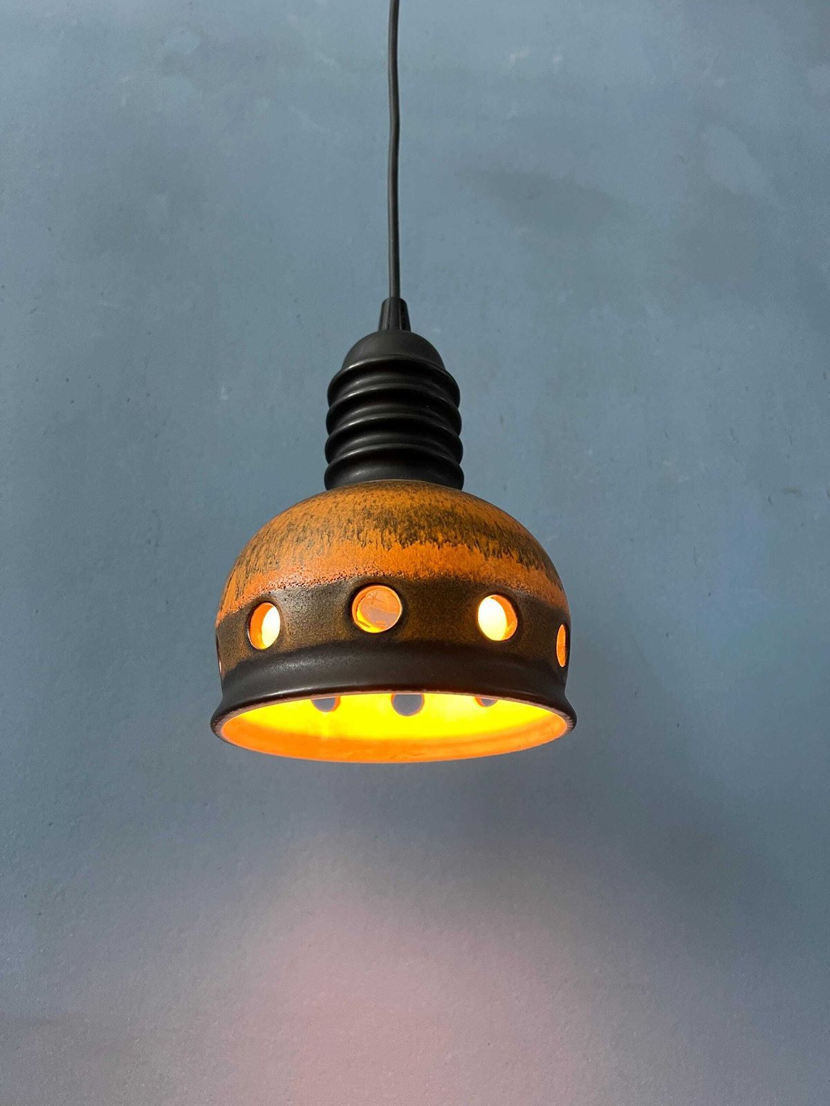 Brown Mid Century West Germany Ceramic Pendant Lamp photo Lighting
