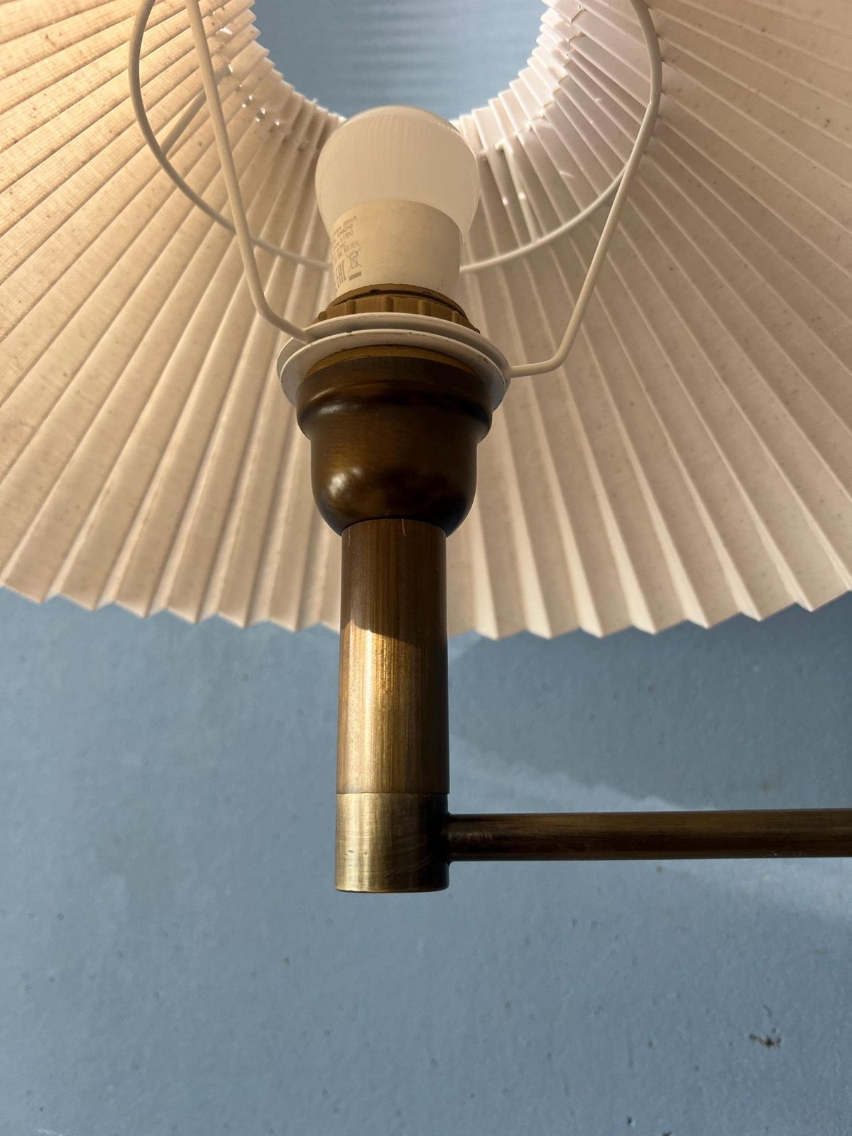 photo for sale Brass Swivel Arm Mid Century Wall Lamp With Beige Pleated Shade