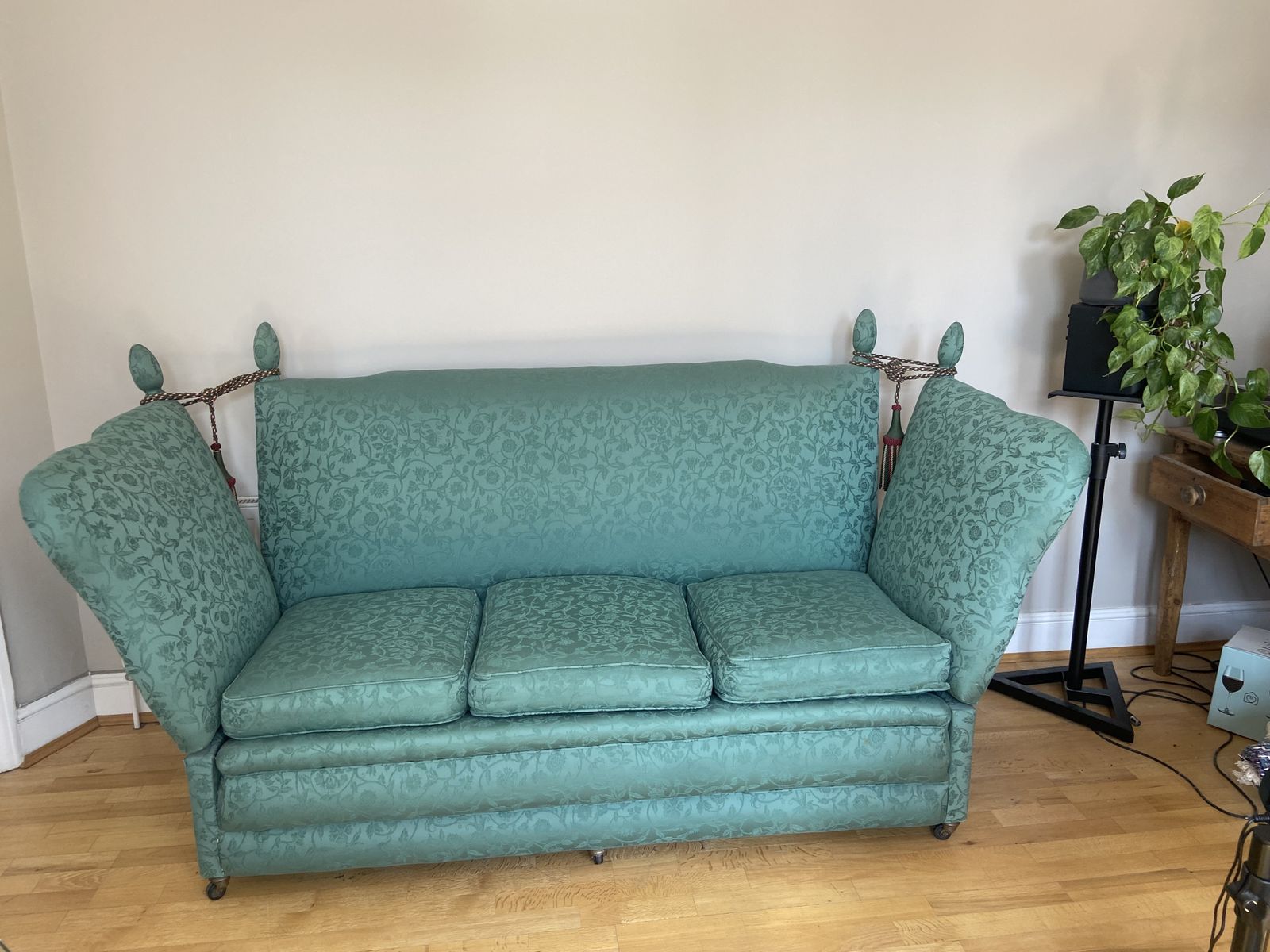 Victorian Knole Sofa Reupholstered Traditionally In Floral Damask (Horsehair Stuffing) photo vintage