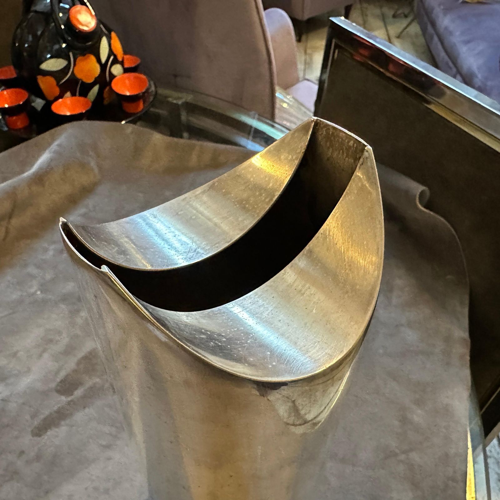 1970s Minimalist Silver Plated Sculptural Vase Designed By Lino Sabattini photo 1670.0