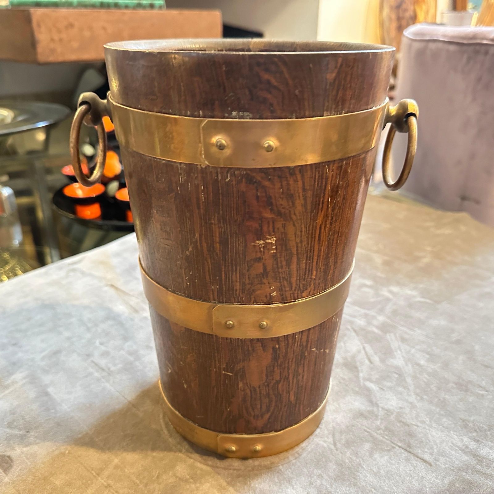 1940s Art Deco Oak Wood And Copper French Wine Cooler By Geraud Lafitte photo for sale