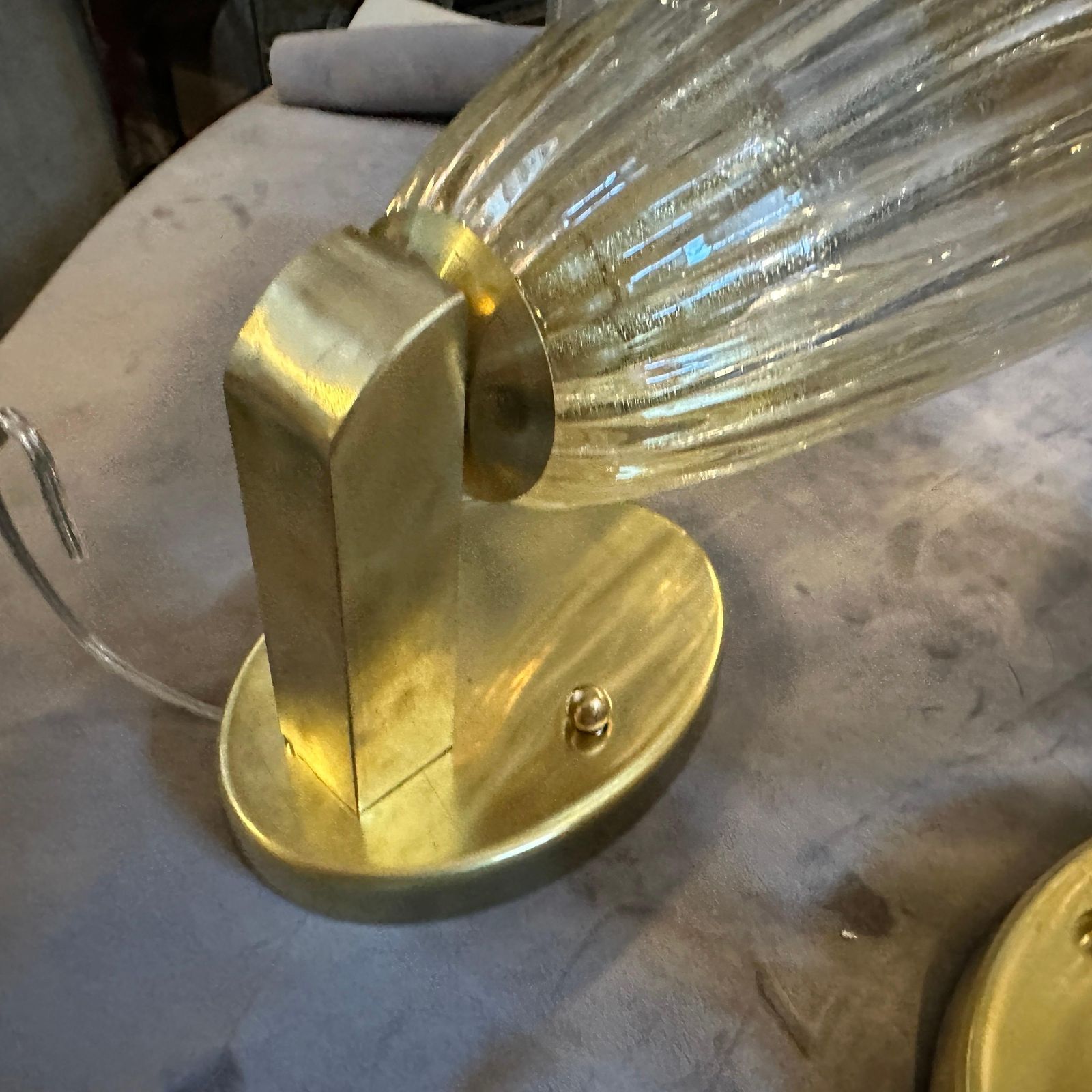 2324.0 Two 1990s Barovier Style Mid Century Modern Murano Glass And Brass Wall Sconces photo