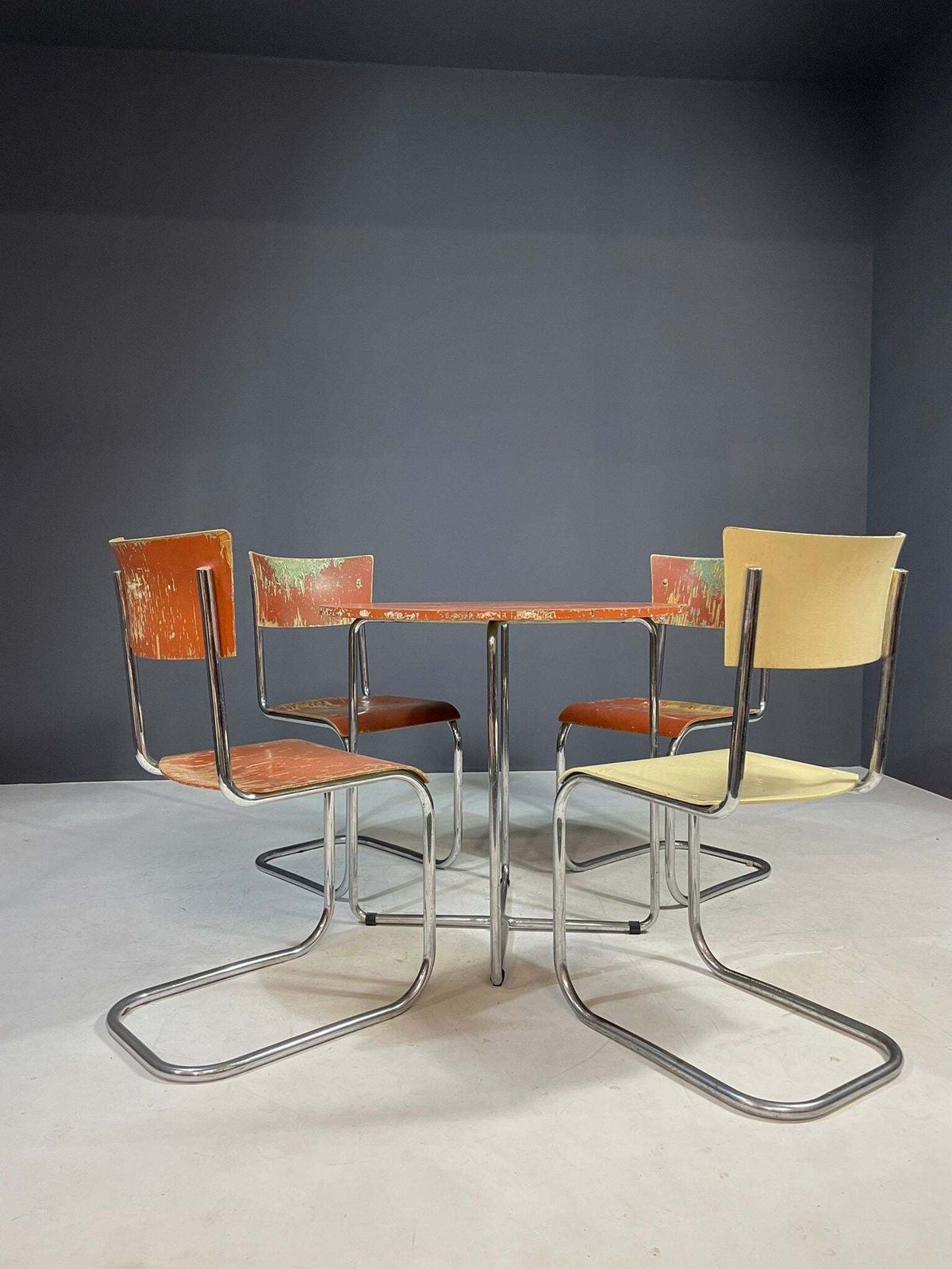Chrome Dining Set By Robert Slezák, 1930s, Original Condition With Patina photo vintage