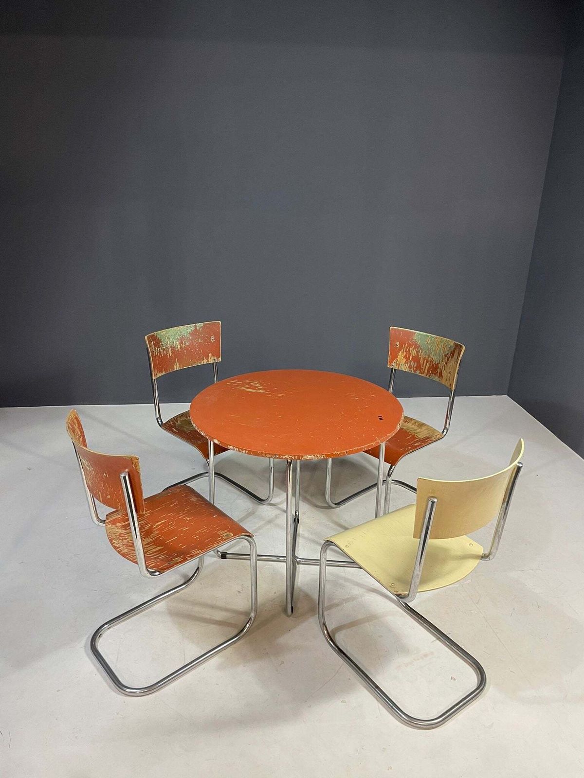 photo furniture Chrome Dining Set By Robert Slezák, 1930s, Original Condition With Patina