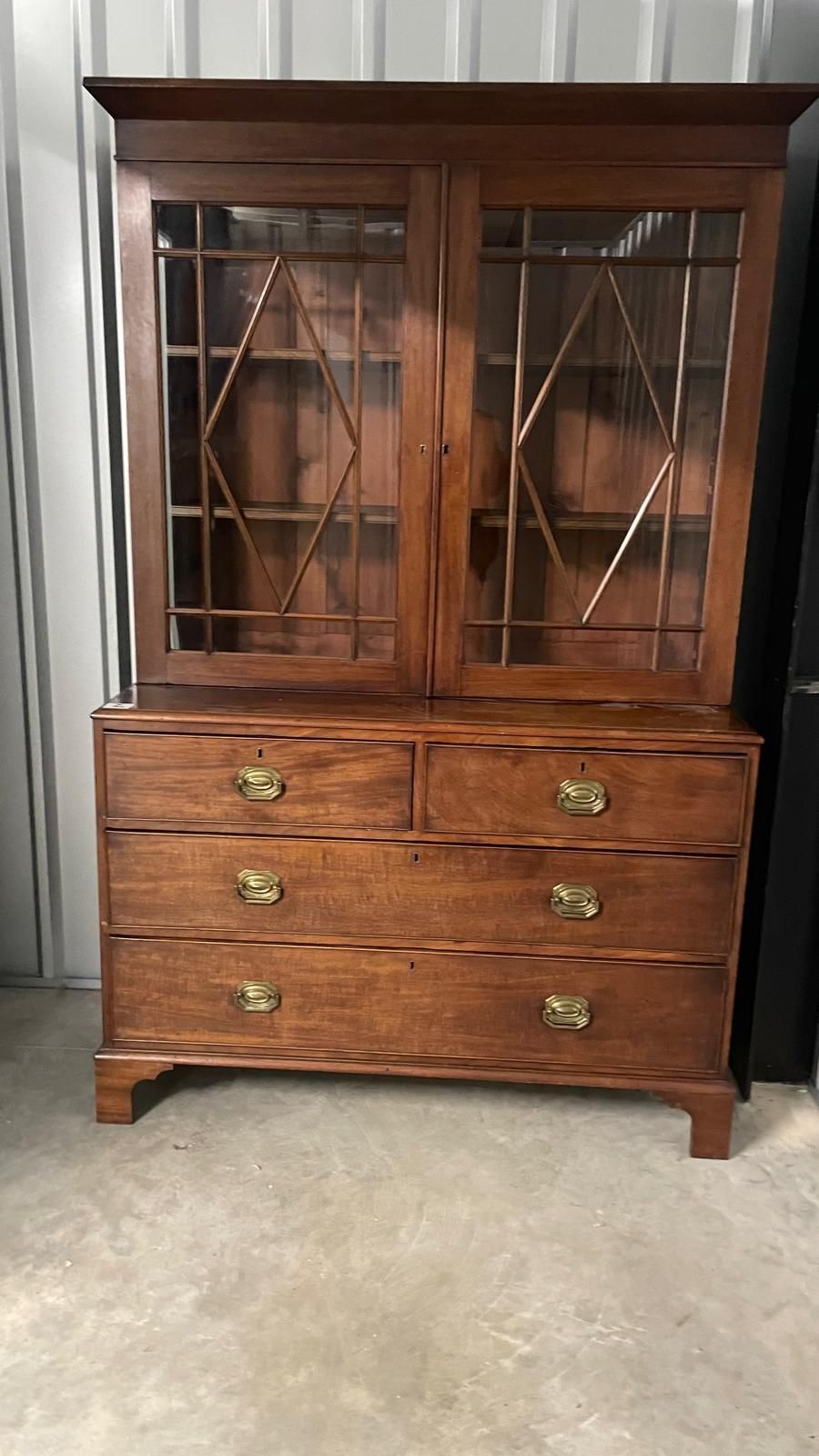 Victorian Mahogany Bookcase With Glass Doors, Sitting Over Drawers photo for sale
