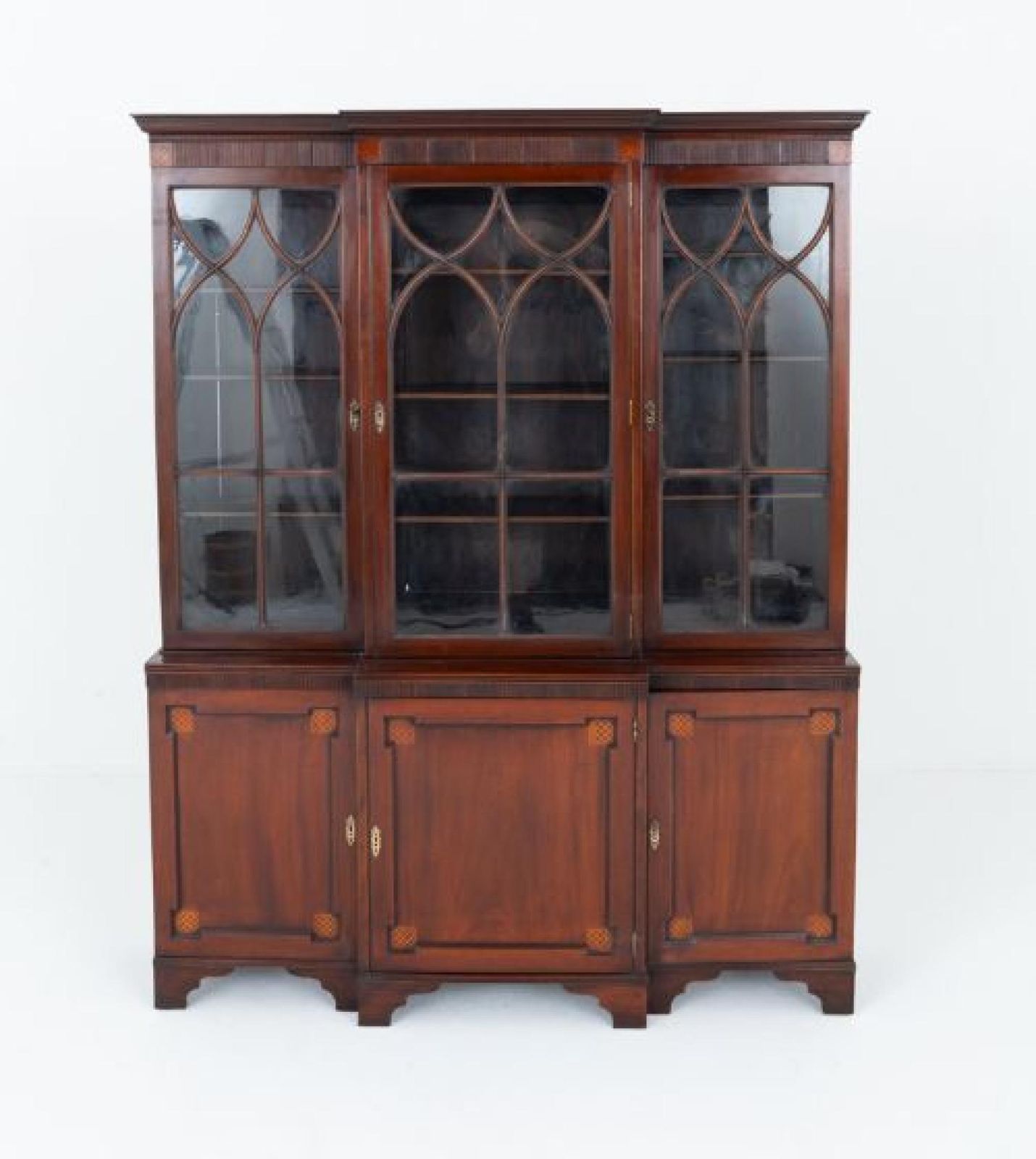 Georgian Revival Breakfront Bookcase Cabinet Mahogany