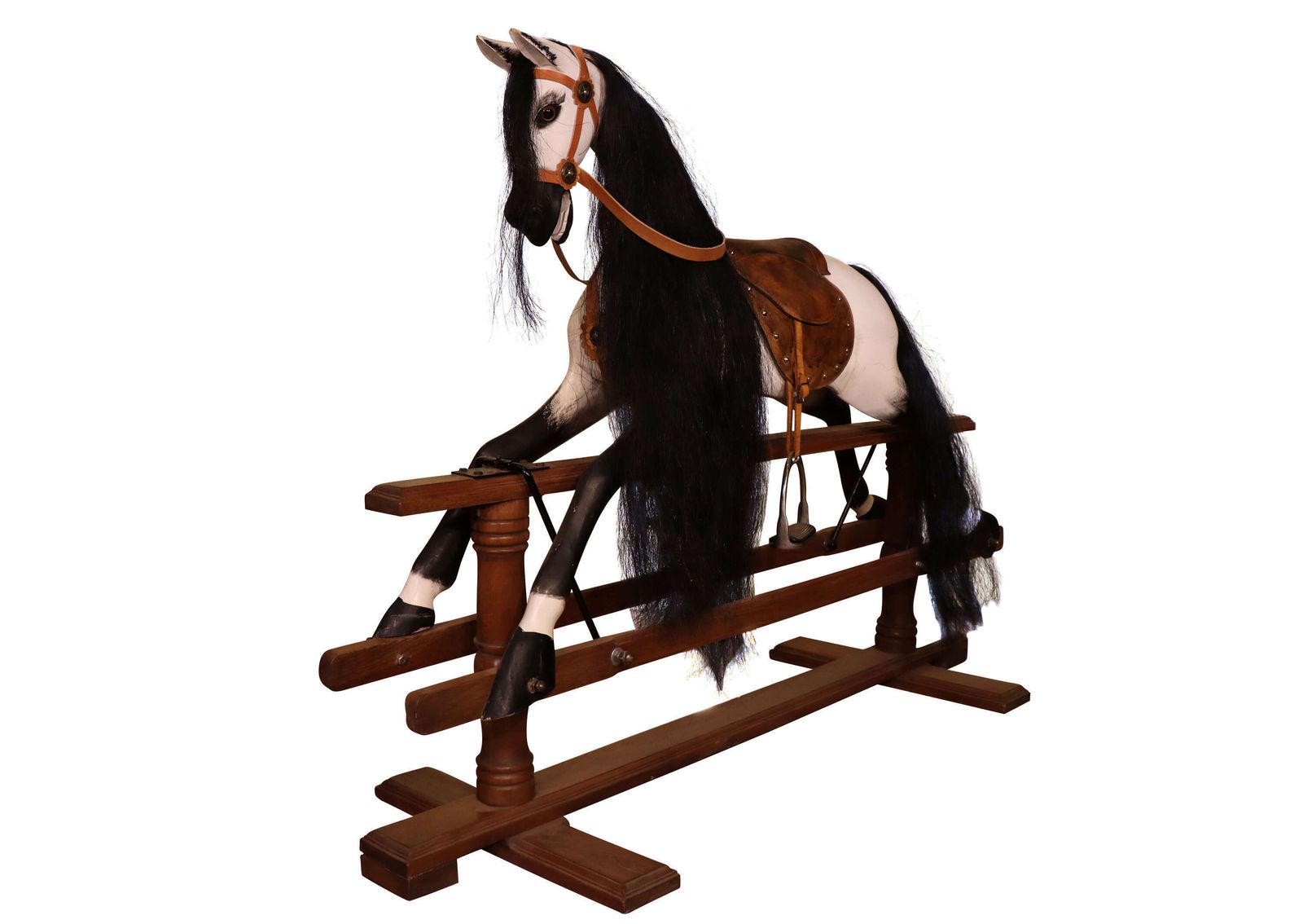 Large Mid 20th Century Dapple Grey Rocking Horse On Safety Stand