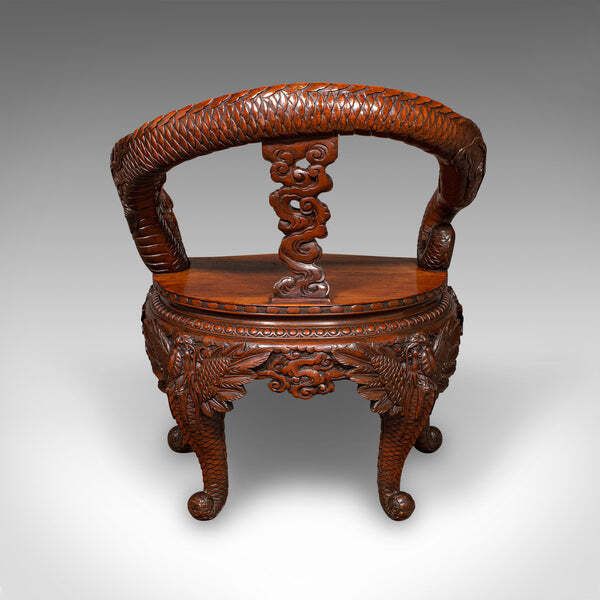 Vintage Decorative Elbow Chair, Oriental, Hall, Fireside, Dragon Seat, Art Deco photo Furniture