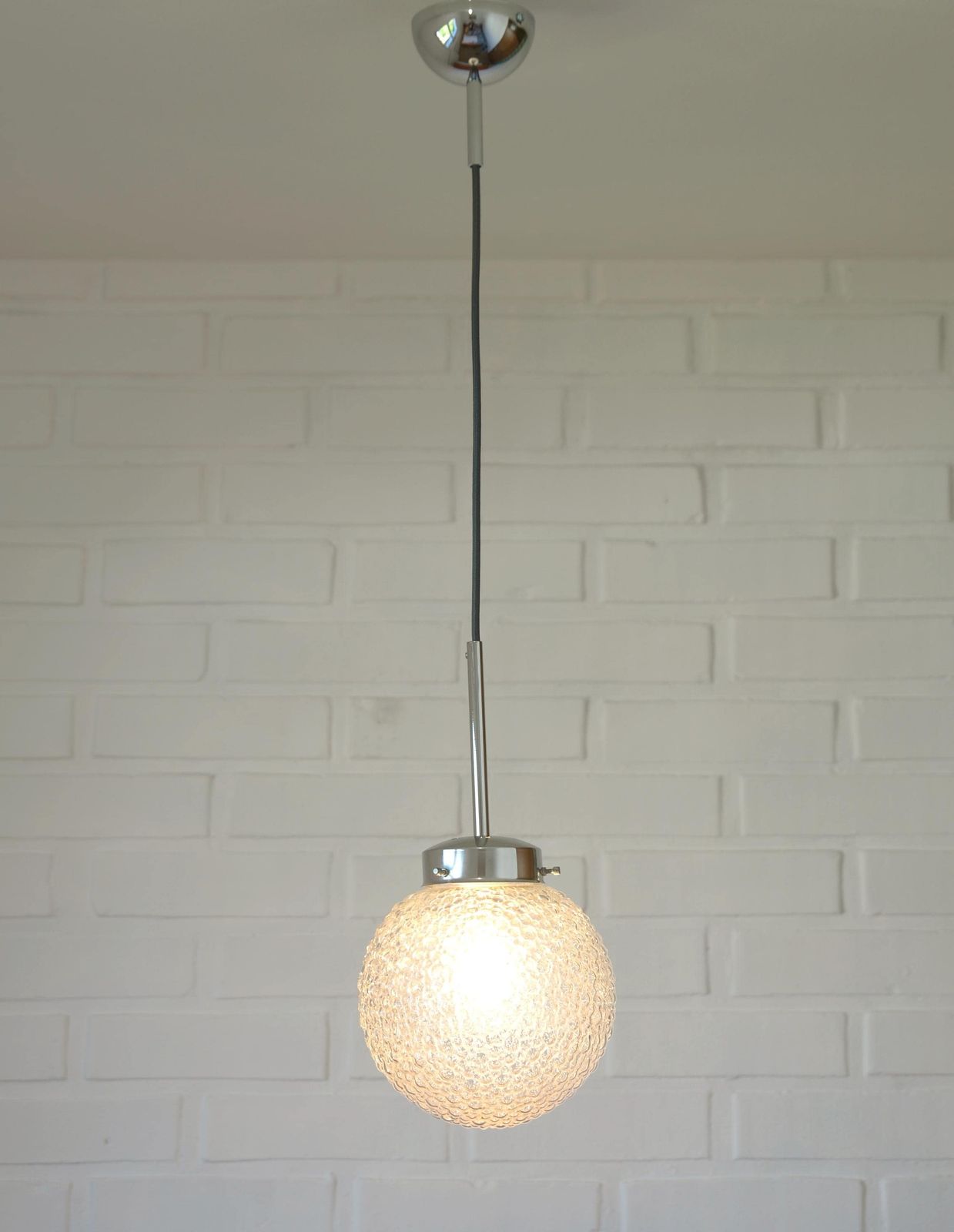 Vintage Pendant Light / Redesign Bubbles Glass Ceiling Light / Mid Century Style Hanging Lamp / Chrome Light Fixture / Yugoslavia 1970's photo furniture
