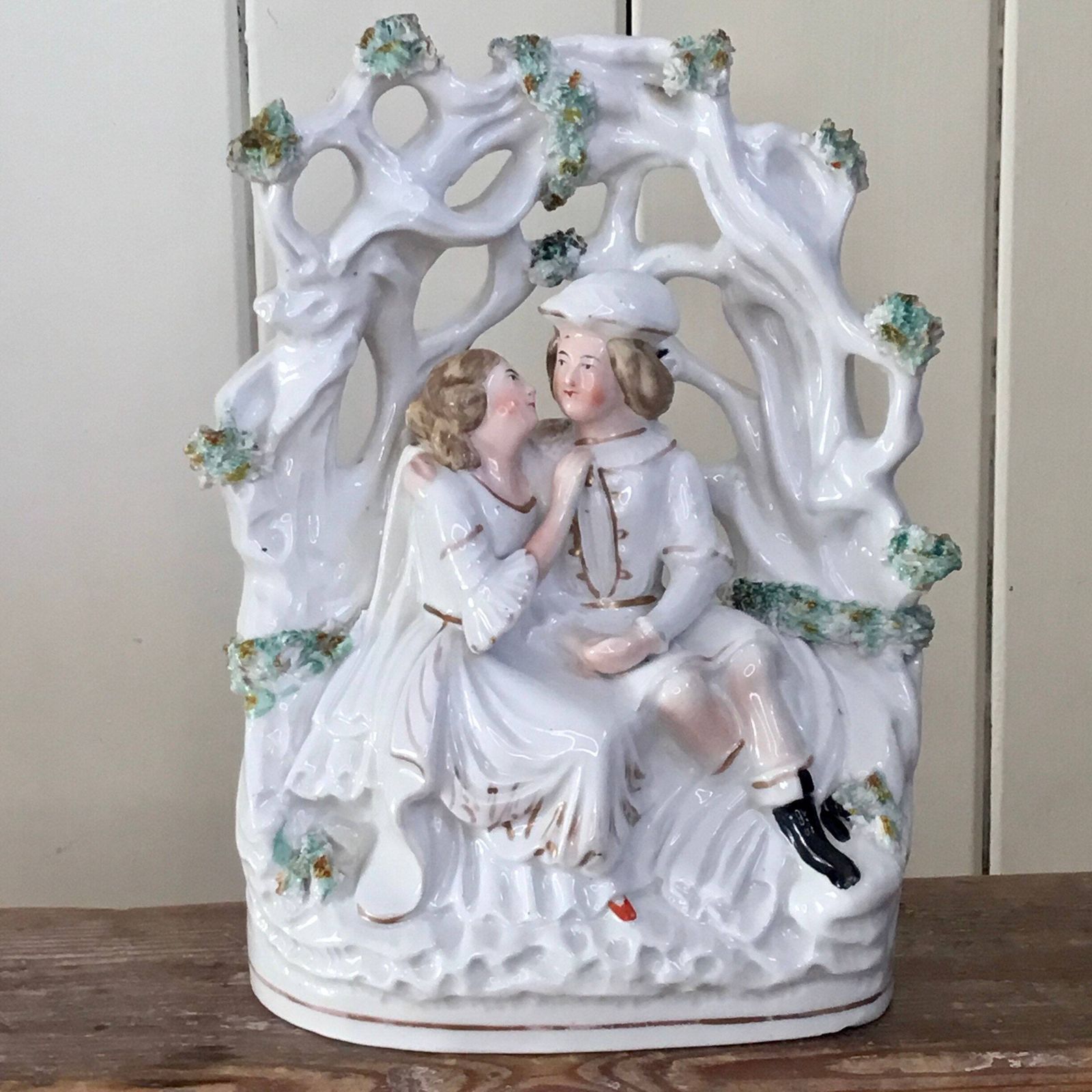 Victorian Staffordshire Flat Back, Lovers In A Bower, An Older Version Of This Romeo And Juliet Design From 1860’s. Lovely Condition. photo for sale