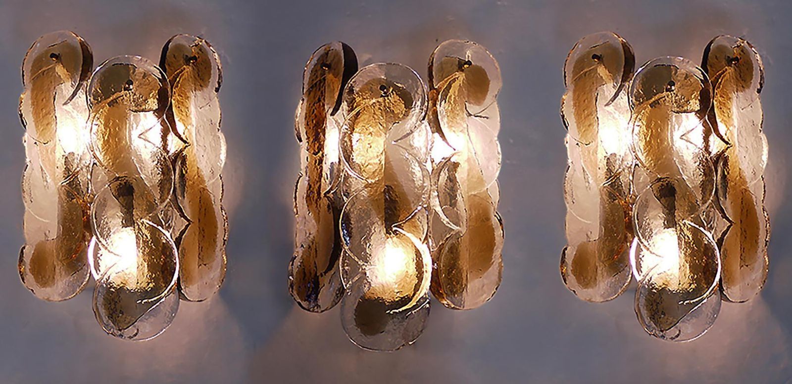 1 'Of 3' Amber Murano Citrus Swirl Wall Sconce Glass & Brass Kalmar Austria 1960 photo for sale