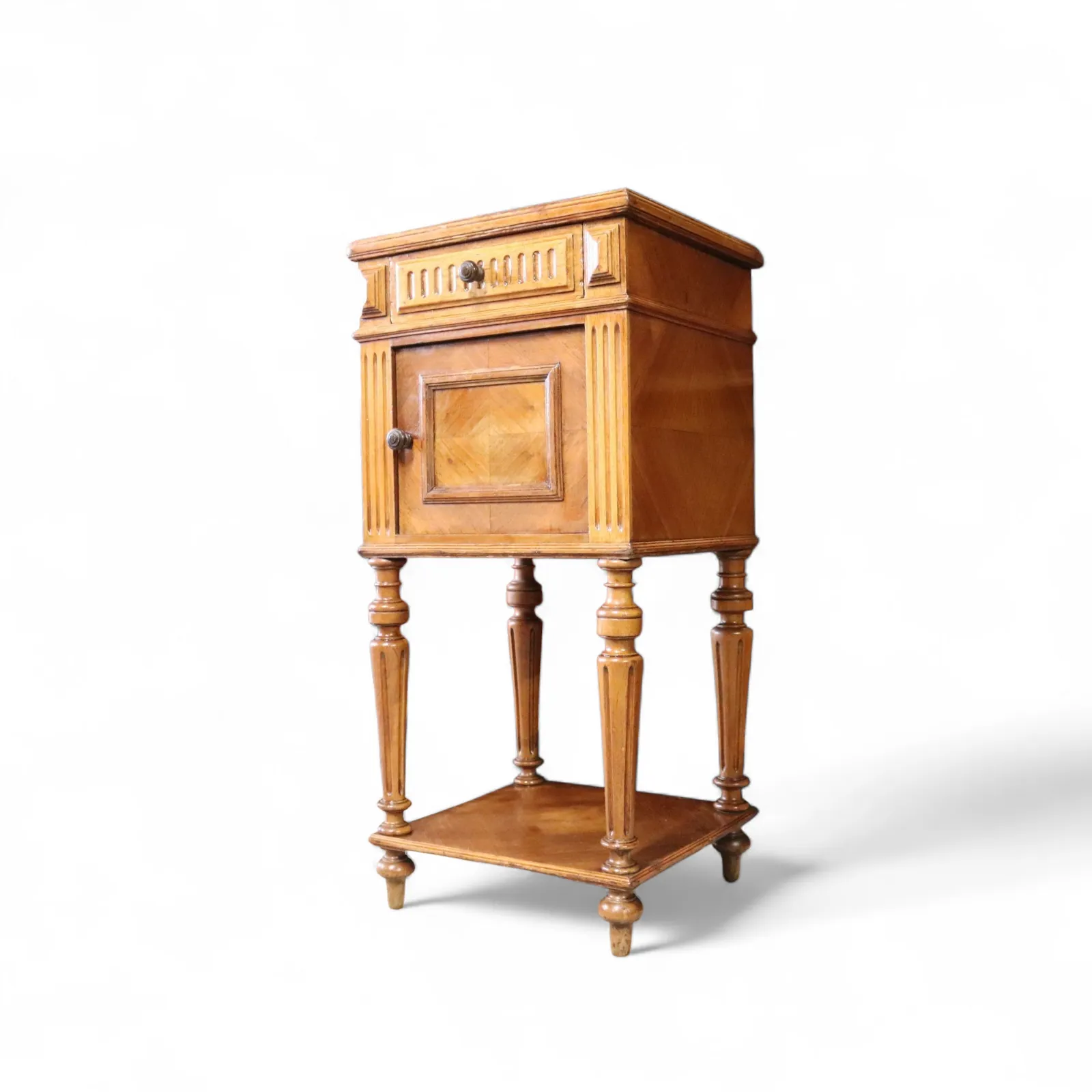 Antique French Walnut Marble Top Bedside Cabinet / Nightstand photo for sale