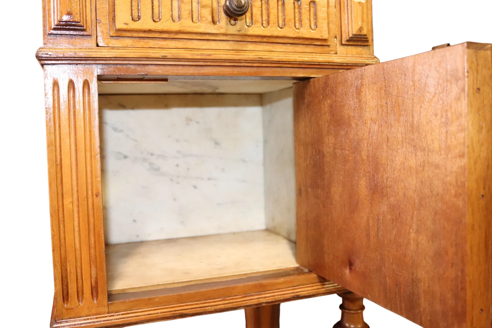 Furniture Antique French Walnut Marble Top Bedside Cabinet / Nightstand photo