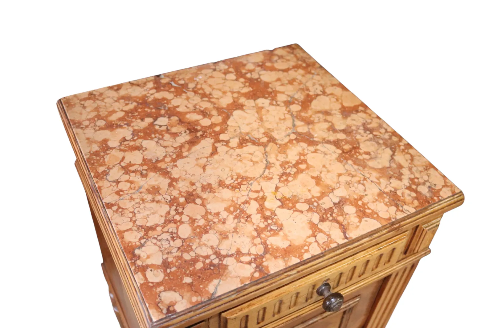 225.0 Antique French Walnut Marble Top Bedside Cabinet / Nightstand photo