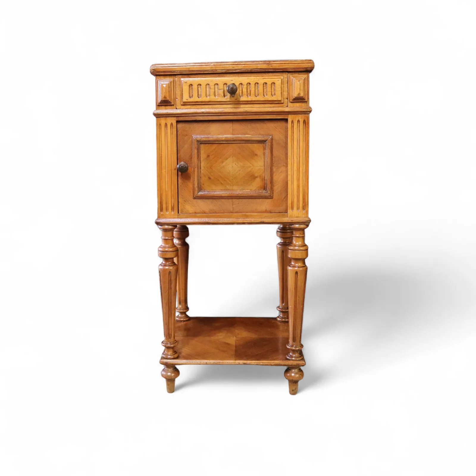 photo buy Antique French Walnut Marble Top Bedside Cabinet / Nightstand