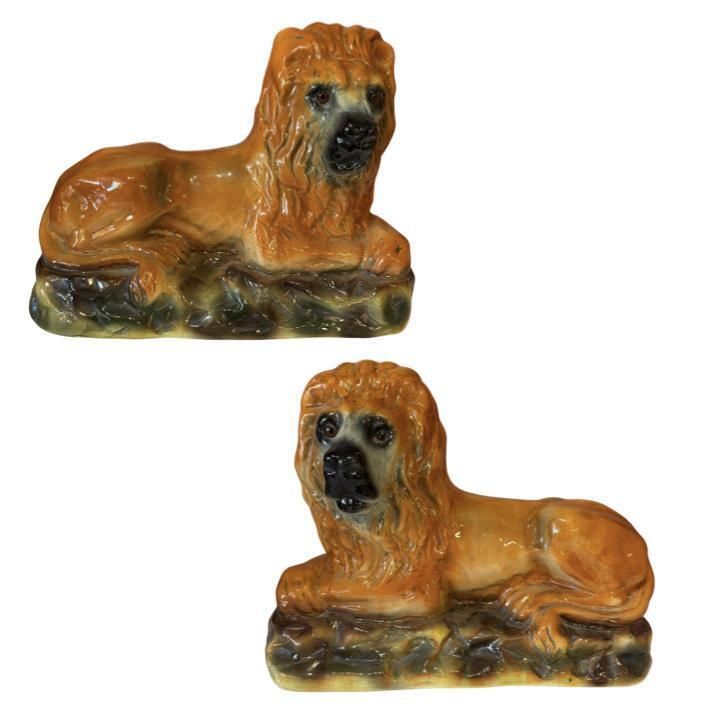 Pair Of Victorian Staffordshire Lions