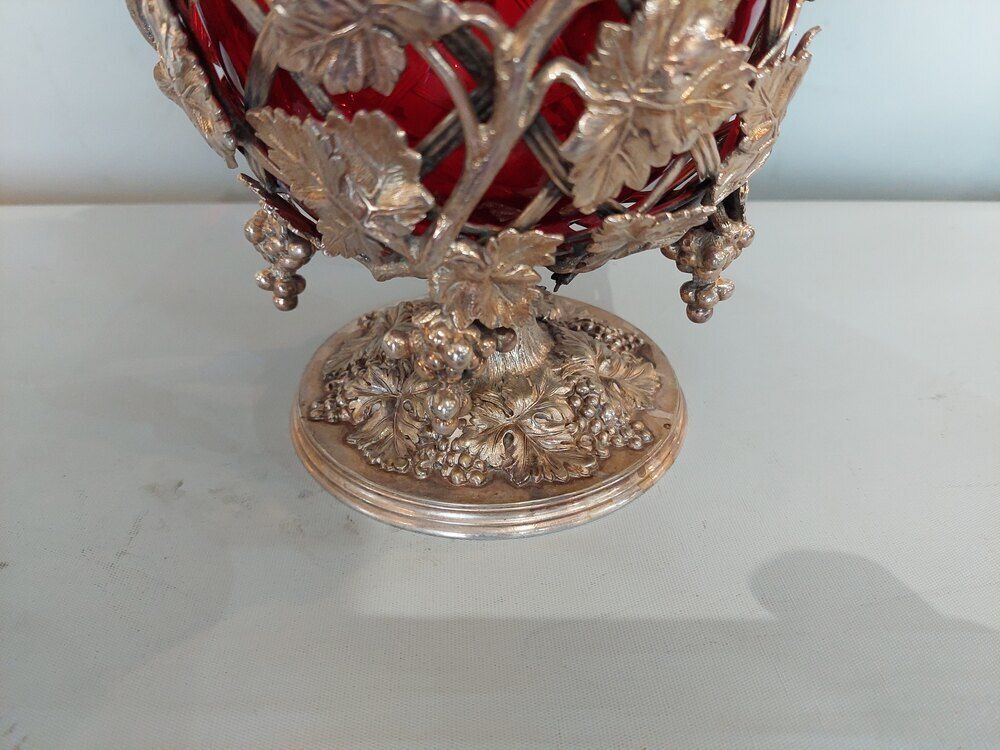 Late 19thc Cranberry & Silver Plate Wine Cooler photo Home Decor